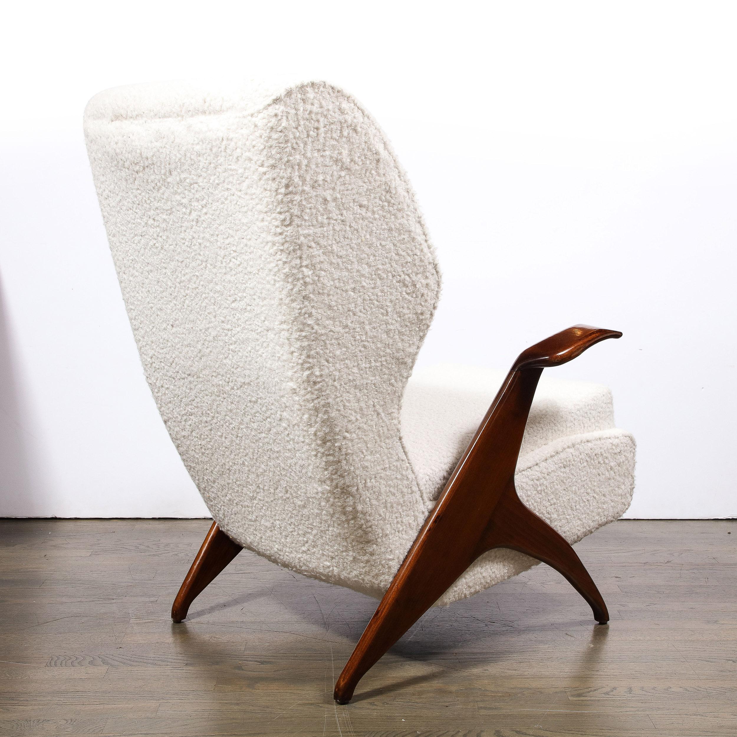 Mid-Century Modernist Sculptural Walnut Arm Chairs in Holly Hunt Boucle Fabric For Sale 6