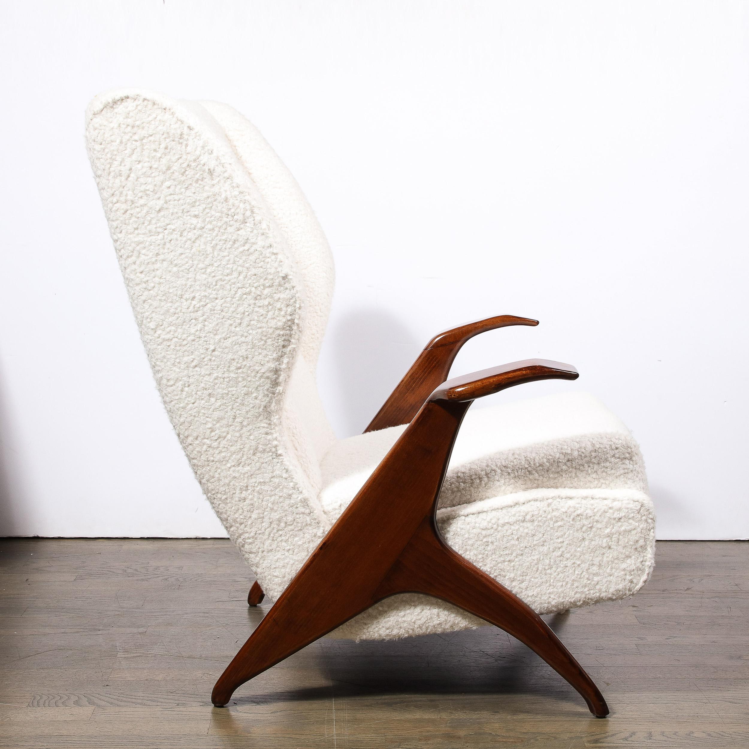 Mid-Century Modernist Sculptural Walnut Arm Chairs in Holly Hunt Boucle Fabric For Sale 7