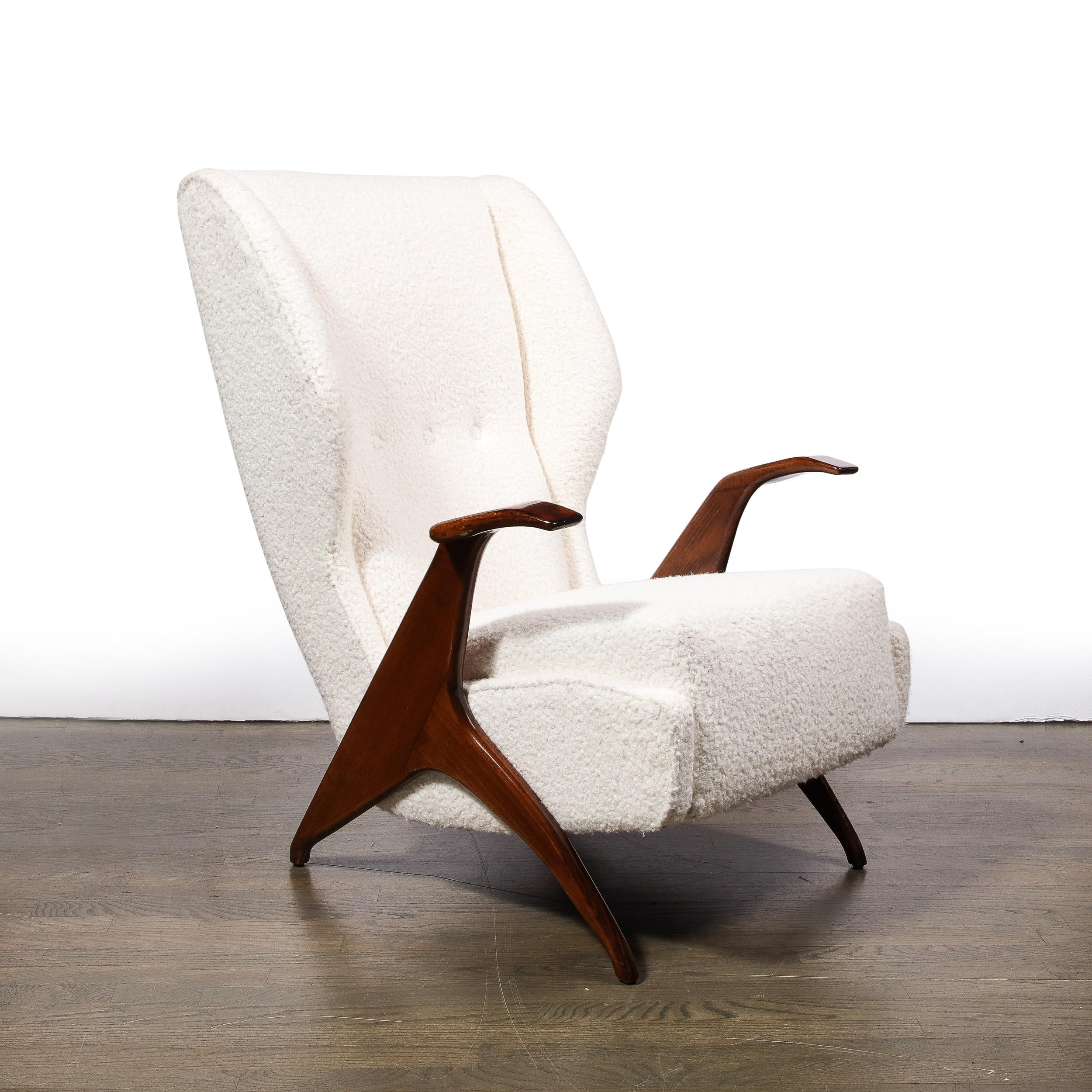 Mid-Century Modernist Sculptural Walnut Arm Chairs in Holly Hunt Boucle Fabric For Sale 9