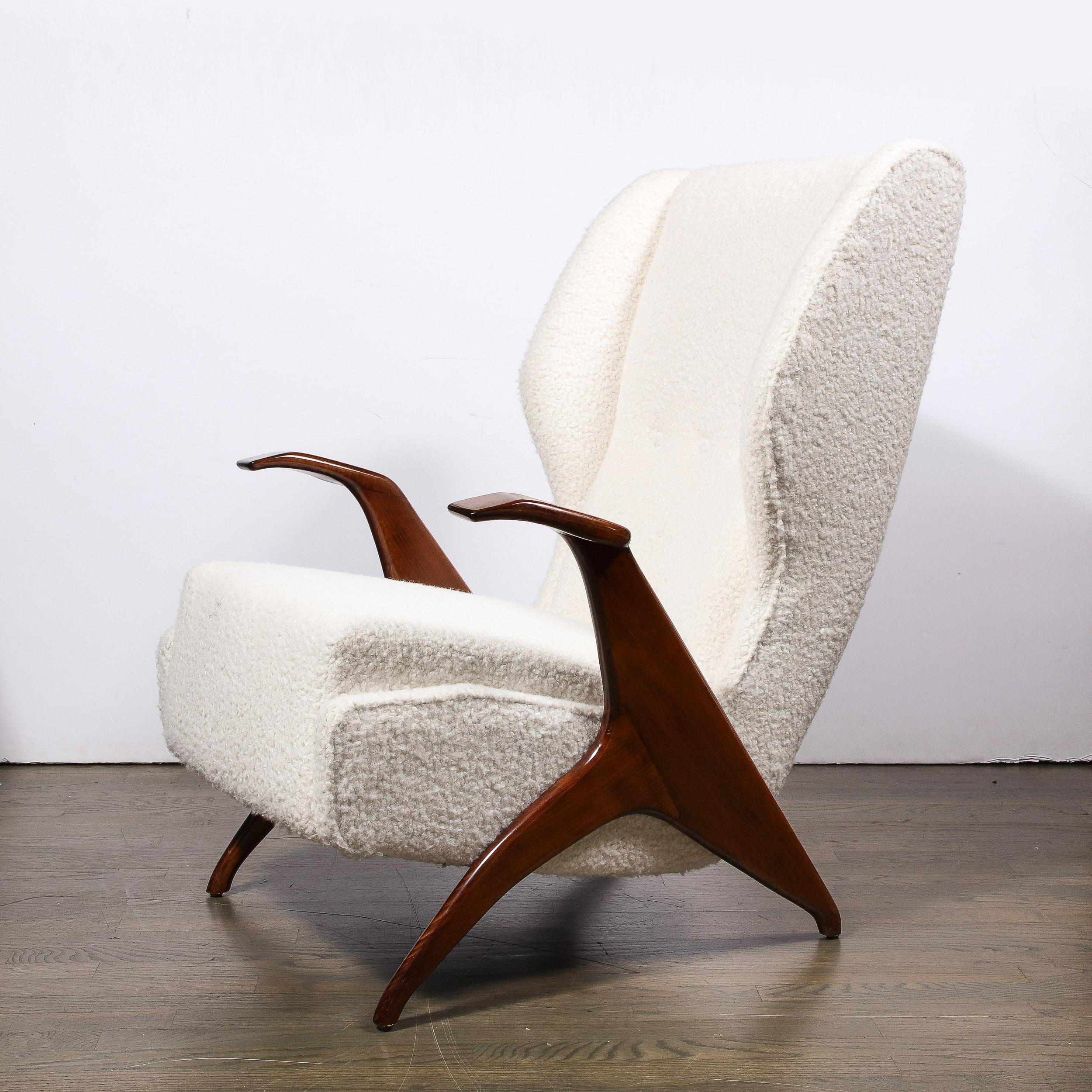 Mid-20th Century Mid-Century Modernist Sculptural Walnut Arm Chairs in Holly Hunt Boucle Fabric For Sale