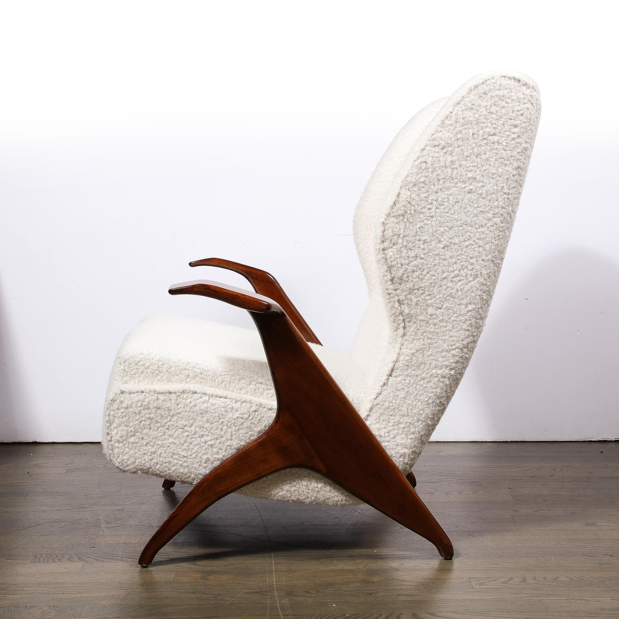 Mid-Century Modernist Sculptural Walnut Arm Chairs in Holly Hunt Boucle Fabric For Sale 1