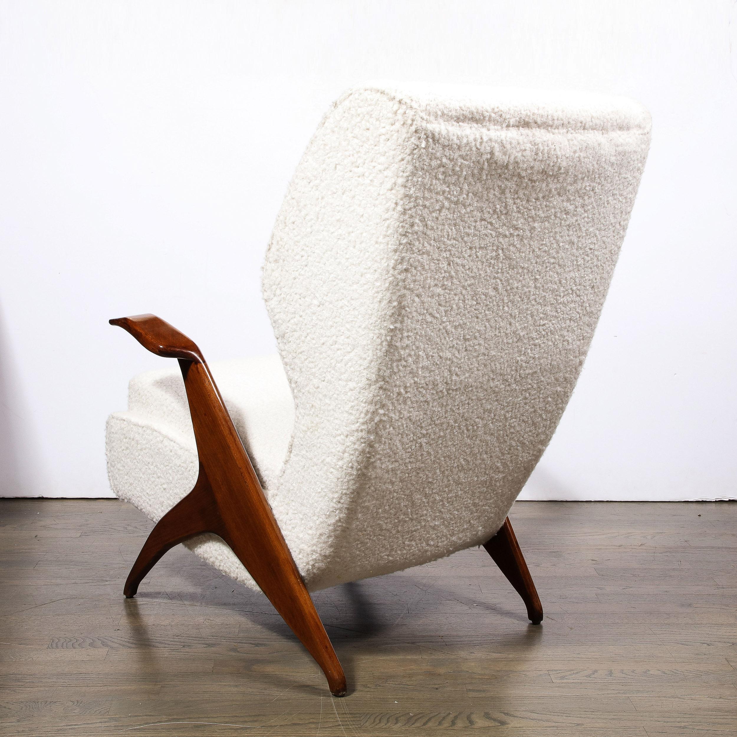 Mid-Century Modernist Sculptural Walnut Arm Chairs in Holly Hunt Boucle Fabric For Sale 4