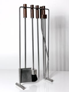 Mid Century Modernist Set Fireplace Tools Stainless Steel & Wenge Circa 1970s