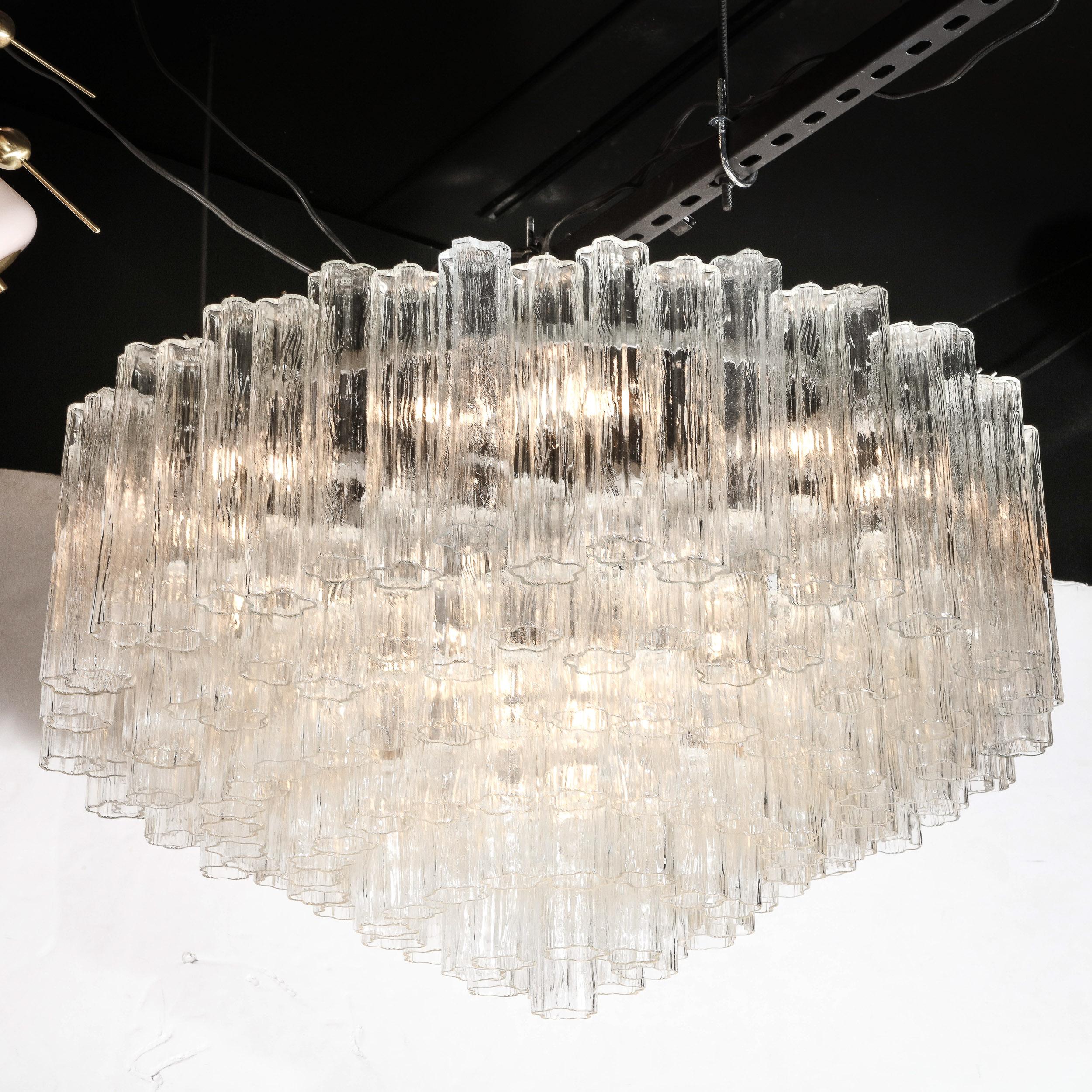 Mid-Century Modernist Seven Tier Tronchi Chandelier in Transparent Murano Glass For Sale 4