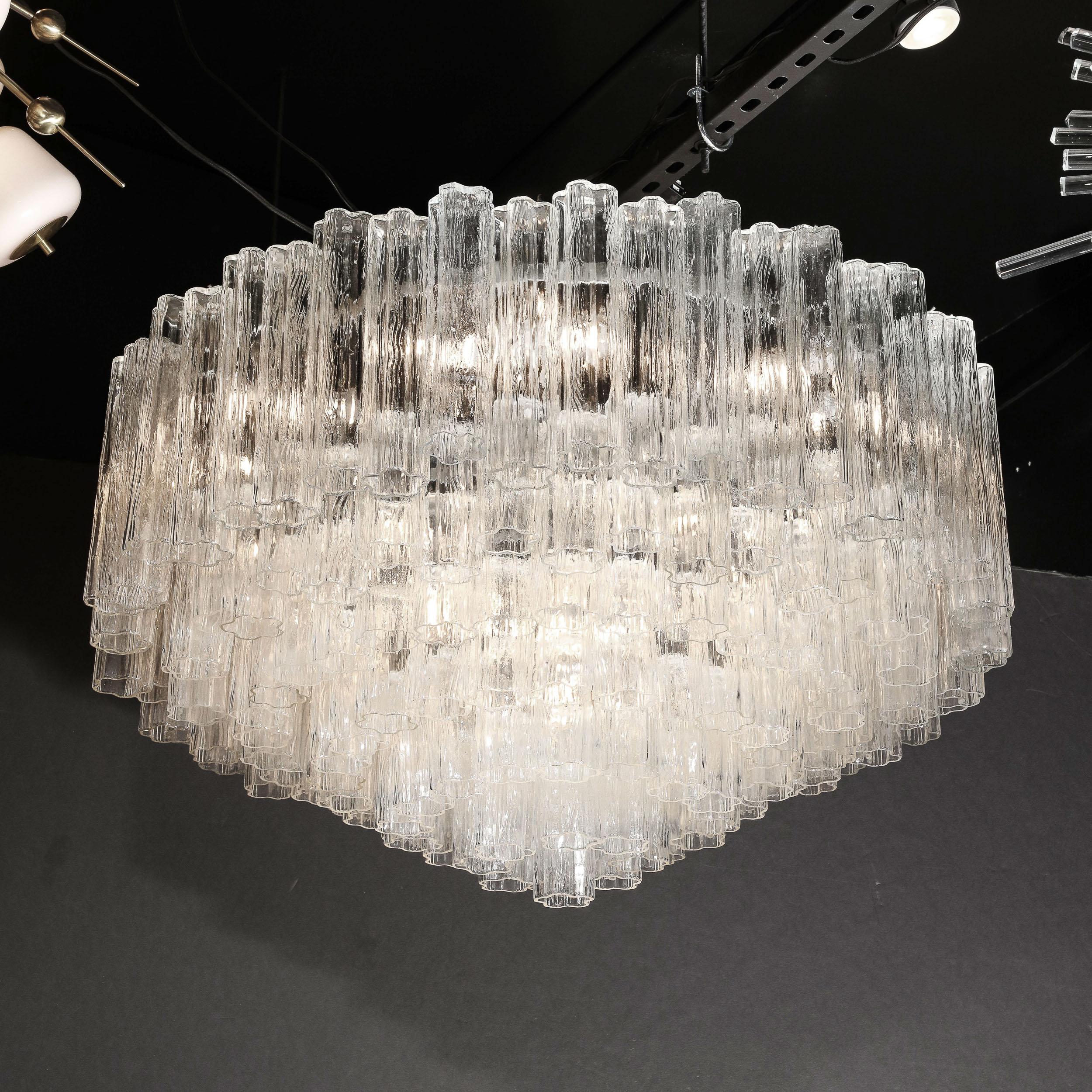 Mid-Century Modernist Seven Tier Tronchi Chandelier in Transparent Murano Glass In Excellent Condition For Sale In New York, NY