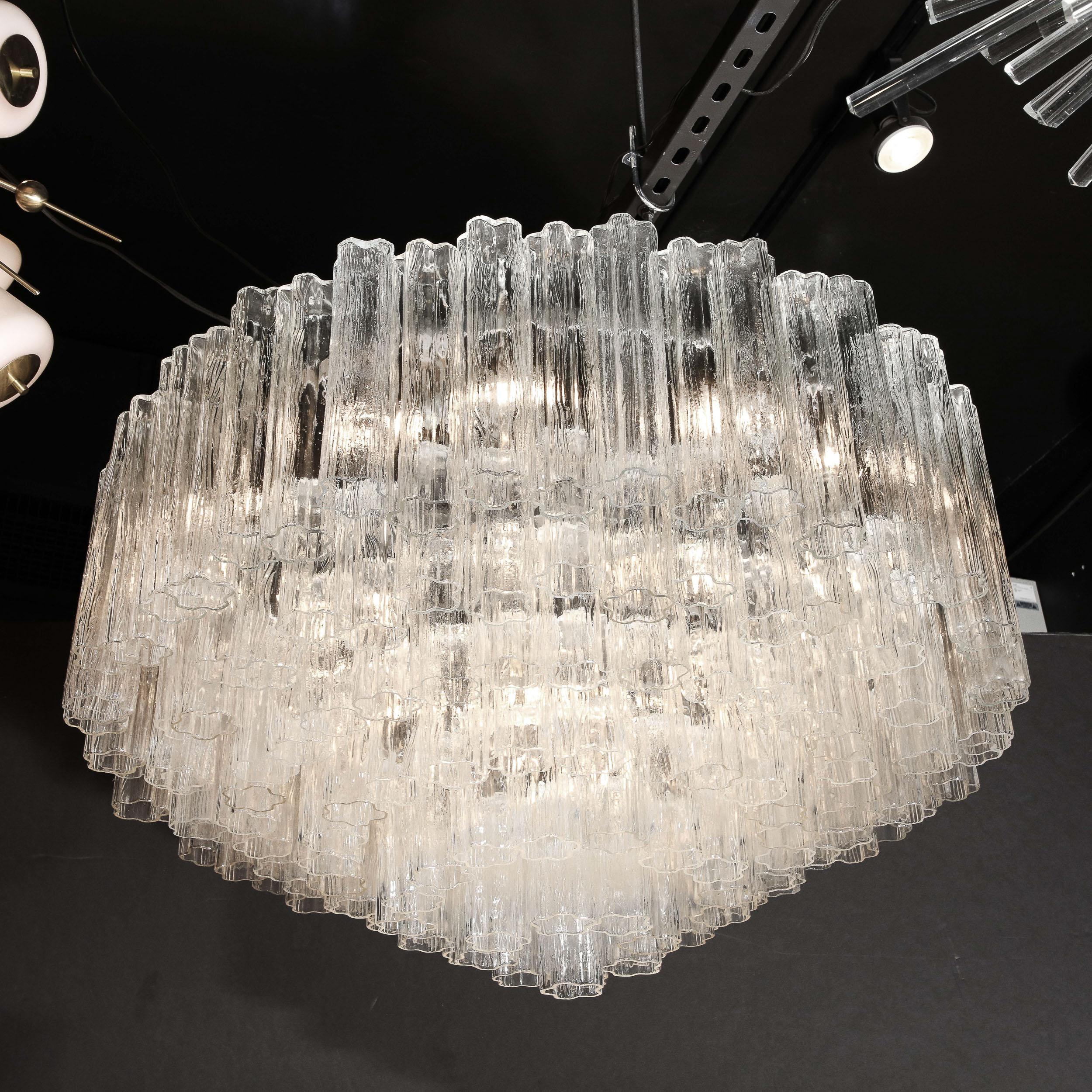 Late 20th Century Mid-Century Modernist Seven Tier Tronchi Chandelier in Transparent Murano Glass For Sale