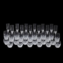 Mid-Century Modernist Sevres Primavera Pattern Cut Crystal Glassware Set