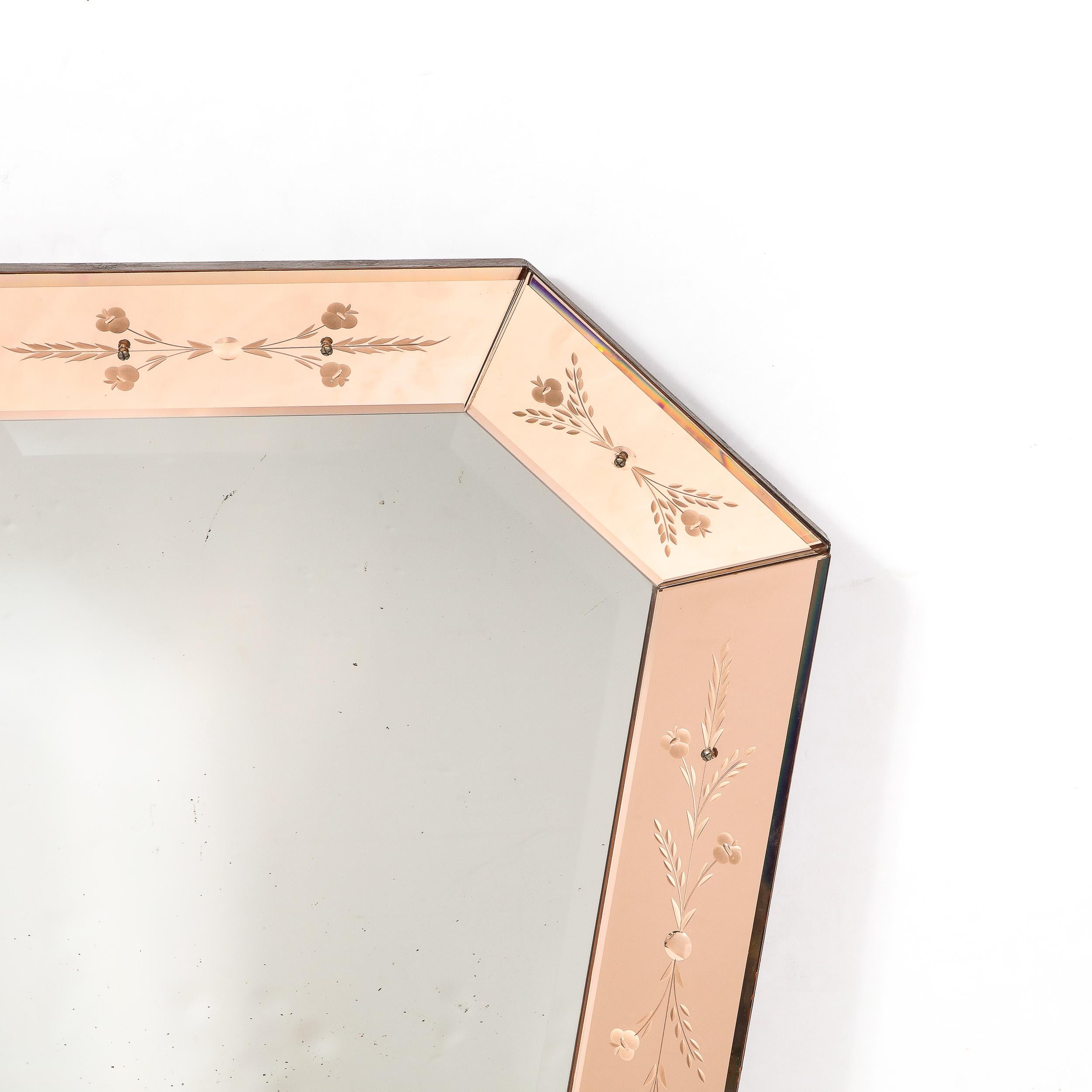 Mid-Century Modernist Shadowbox Mirror with Reversed Etching in Smoked Rose  For Sale 3