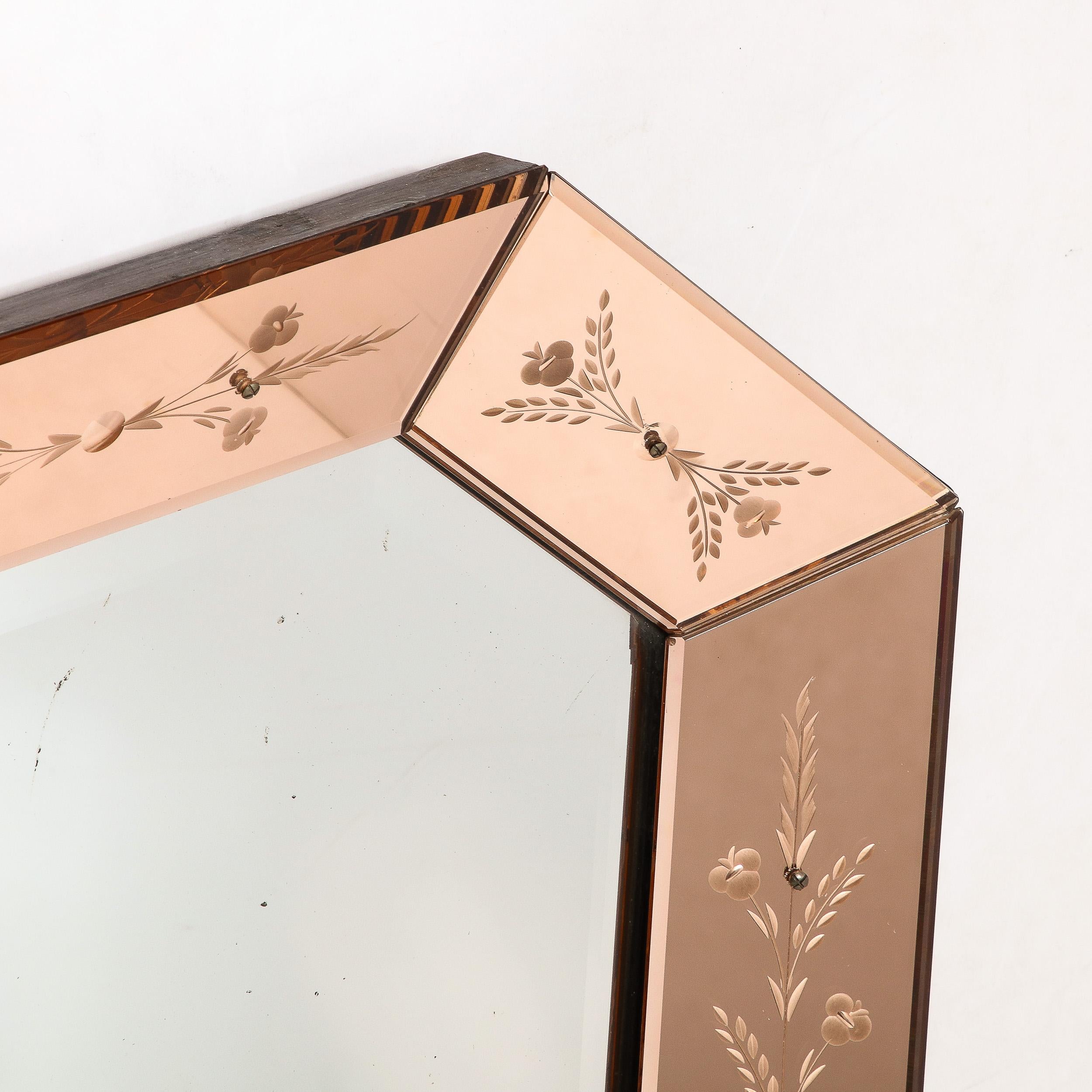 Mid-20th Century Mid-Century Modernist Shadowbox Mirror with Reversed Etching in Smoked Rose  For Sale
