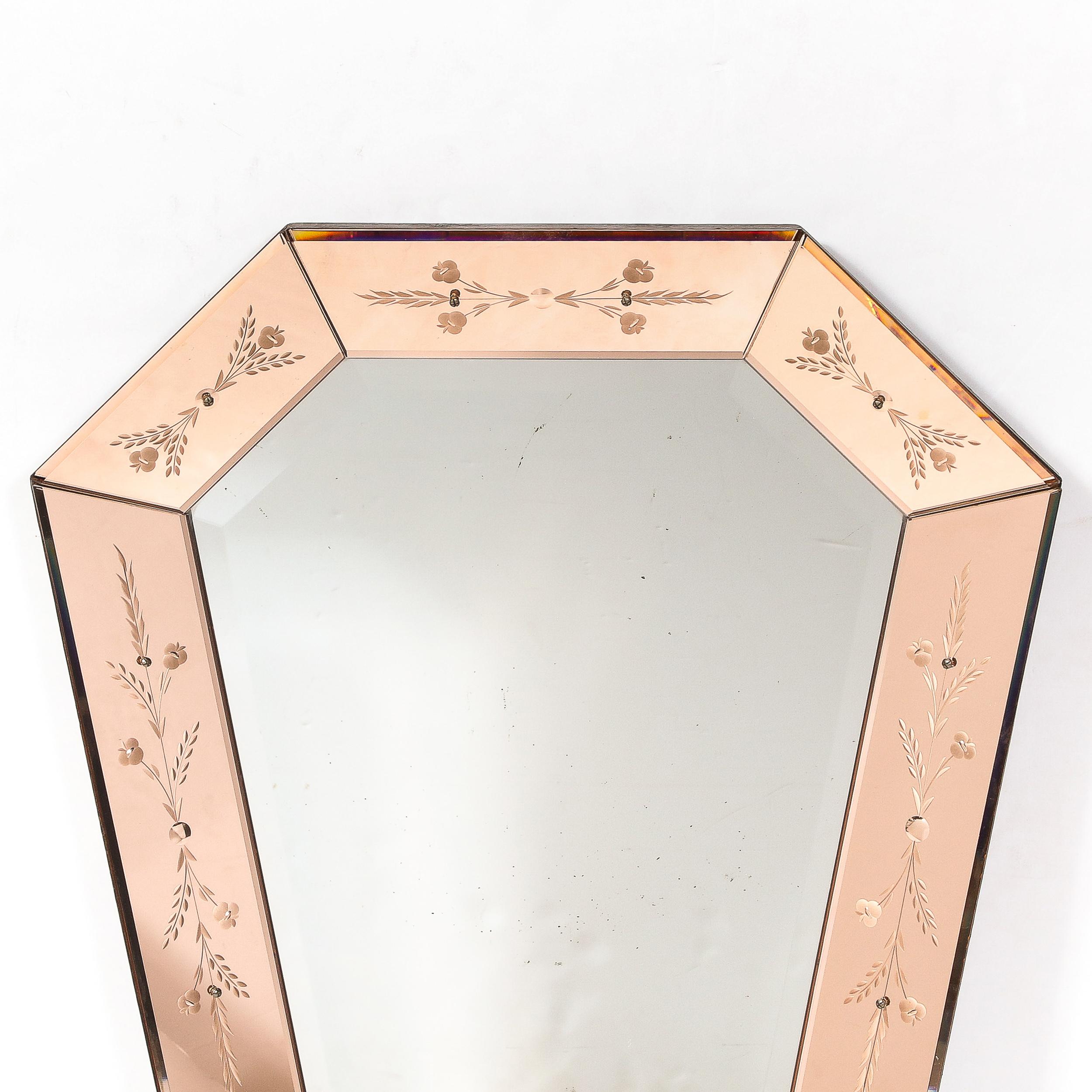 Mid-Century Modernist Shadowbox Mirror with Reversed Etching in Smoked Rose  For Sale 2