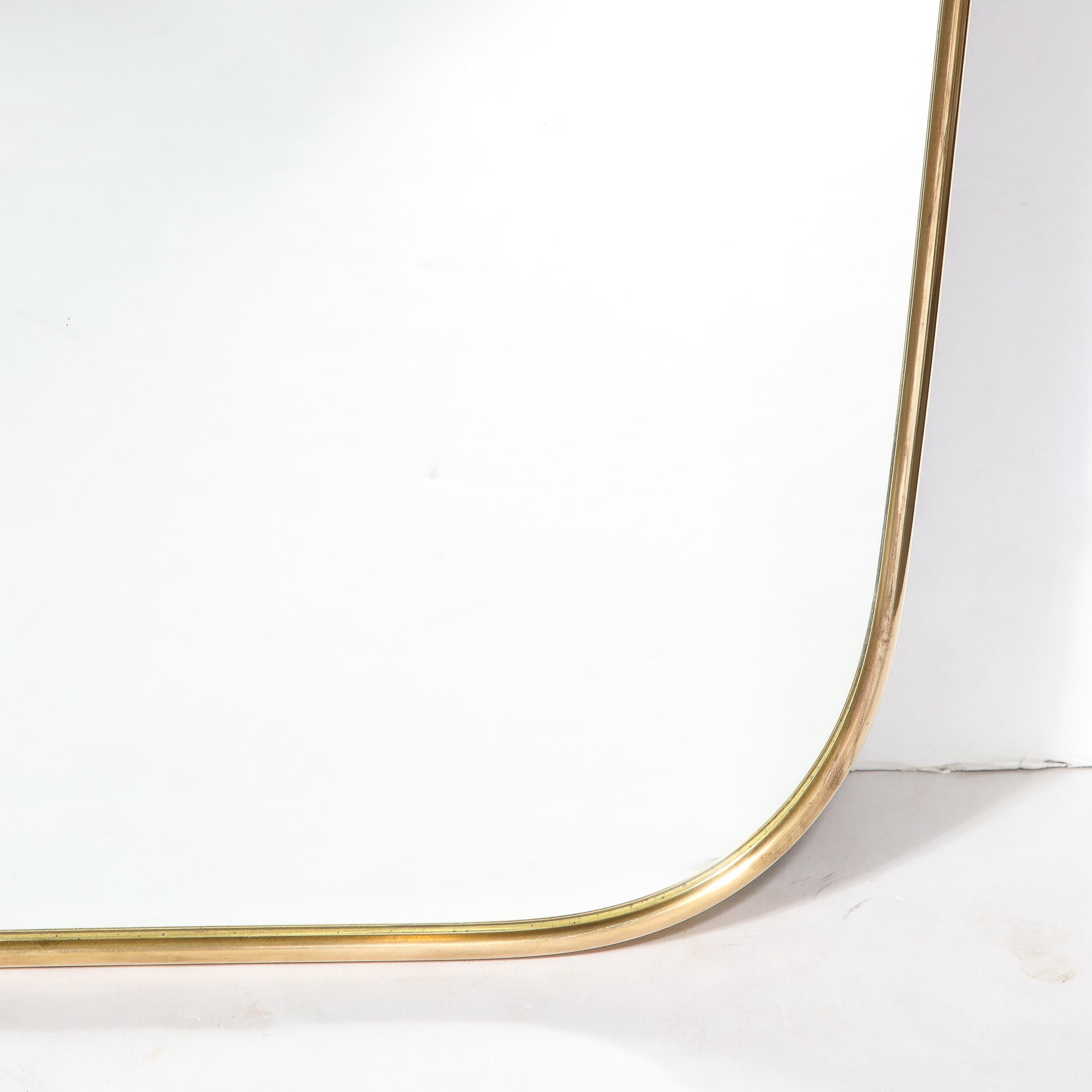 Mid-Century Modernist Shield Form Polished Brass Wrapped Mirror For Sale 4