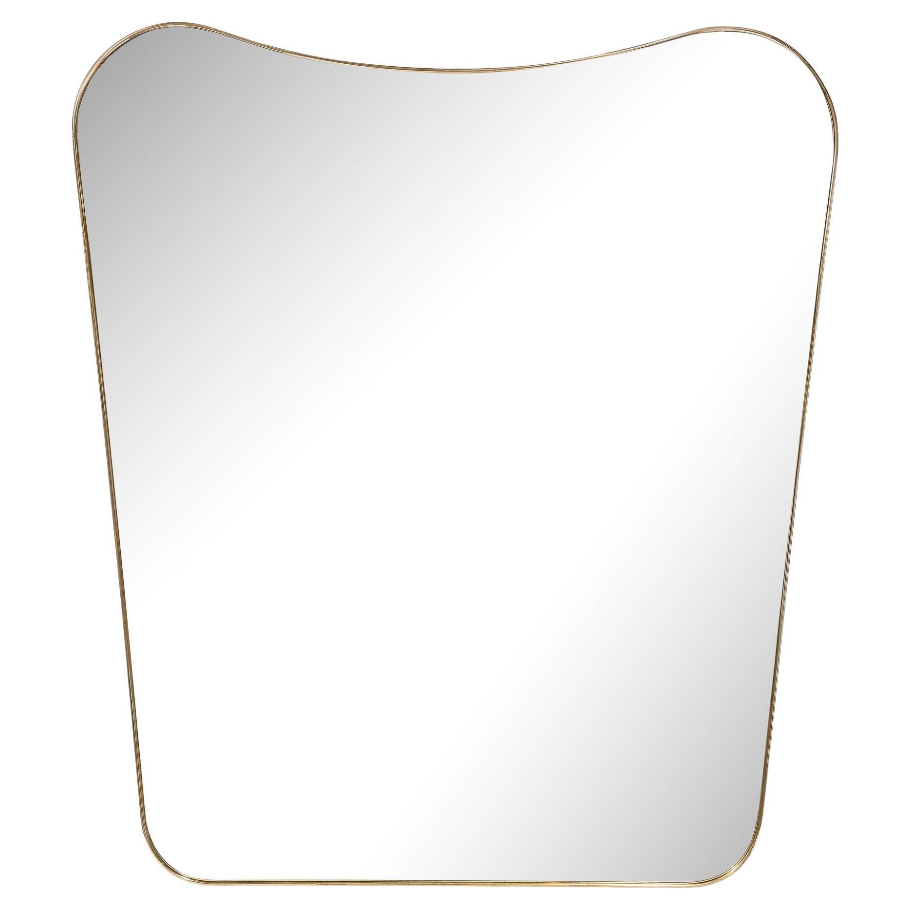 Mid-Century Modernist Shield Form Polished Brass Wrapped Mirror For Sale
