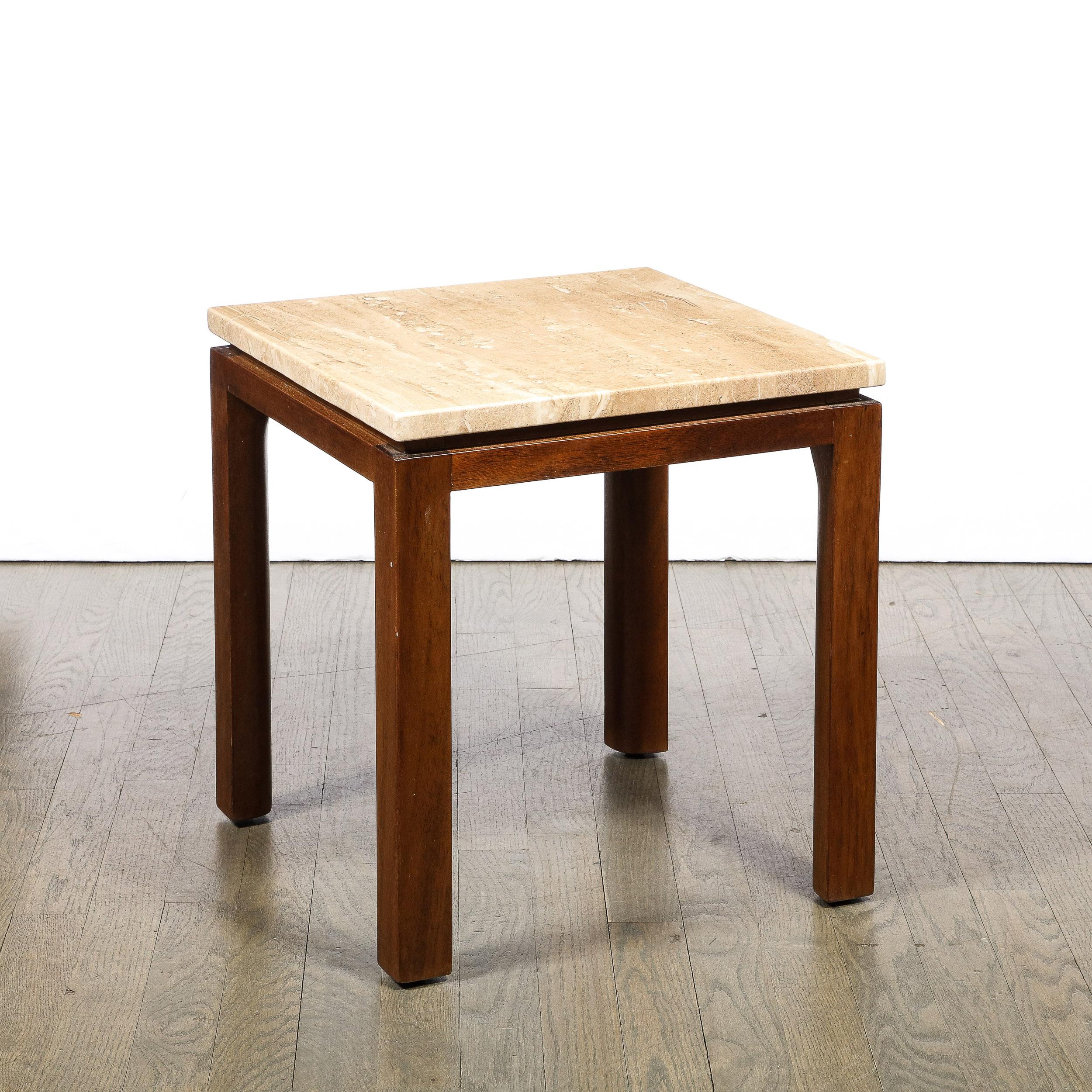 Mid-20th Century Mid-Century Modernist Side Table in Walnut & Travertine Marble by Harvey Probber For Sale