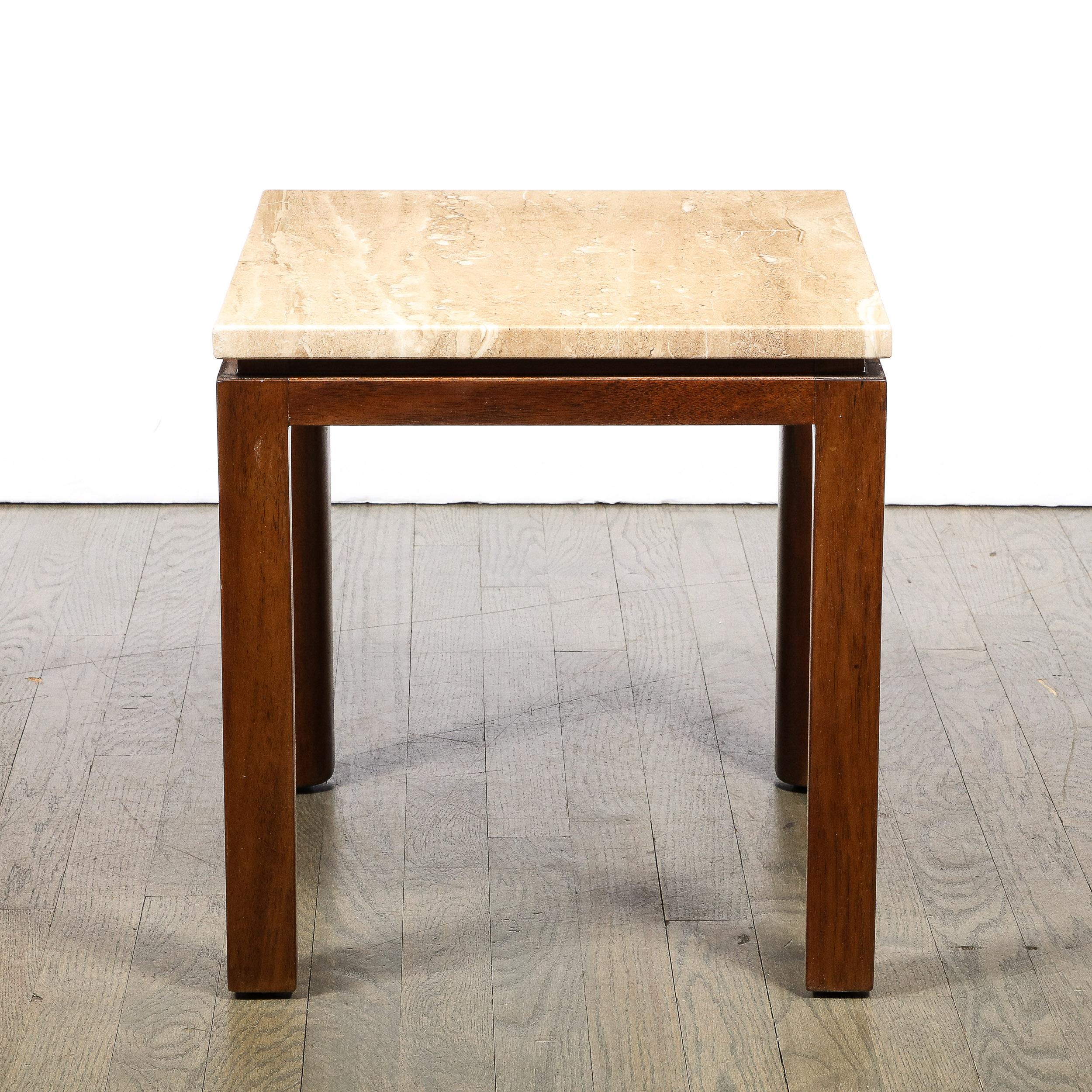 Mid-Century Modernist Side Table in Walnut & Travertine Marble by Harvey Probber For Sale 1