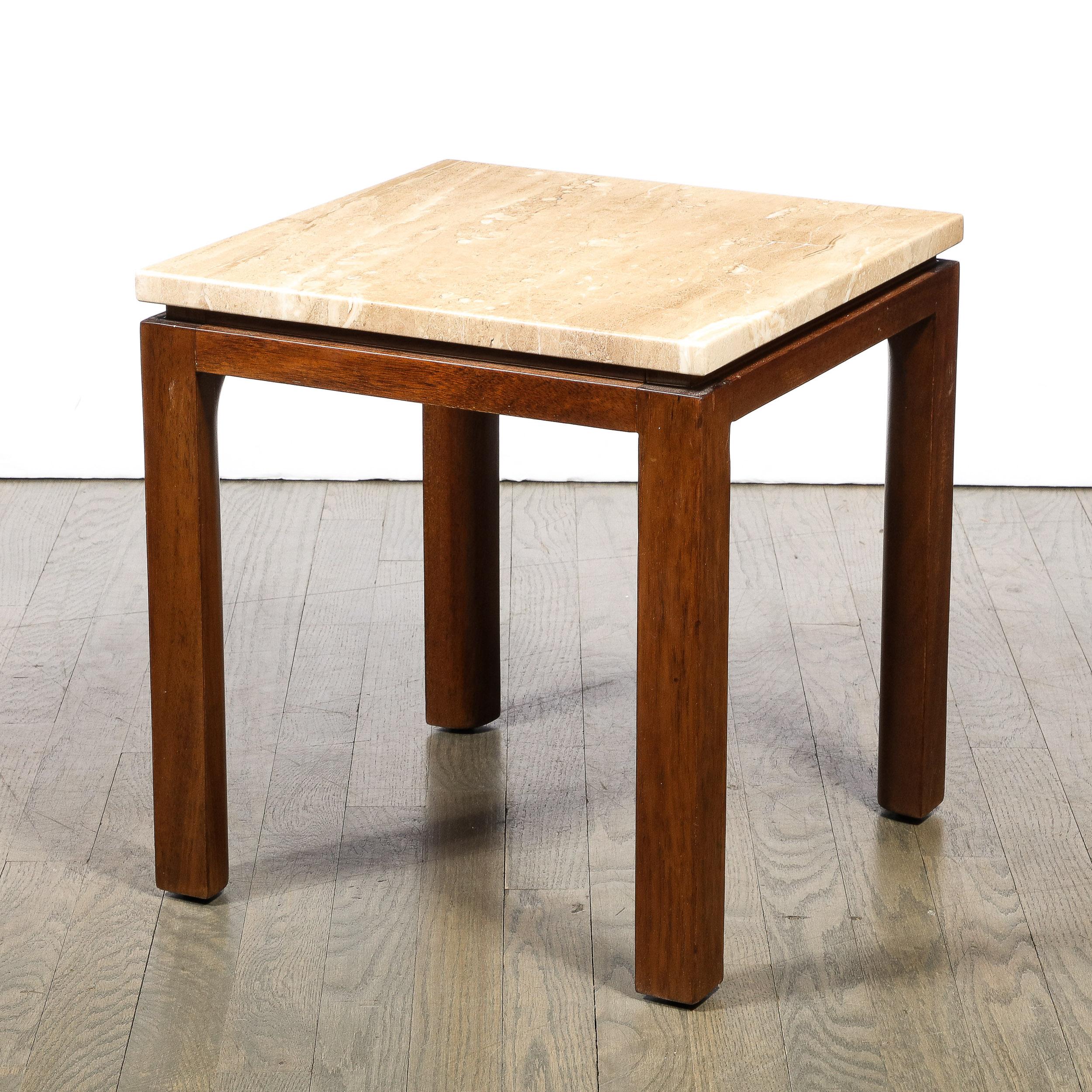 Mid-Century Modernist Side Table in Walnut & Travertine Marble by Harvey Probber For Sale 2