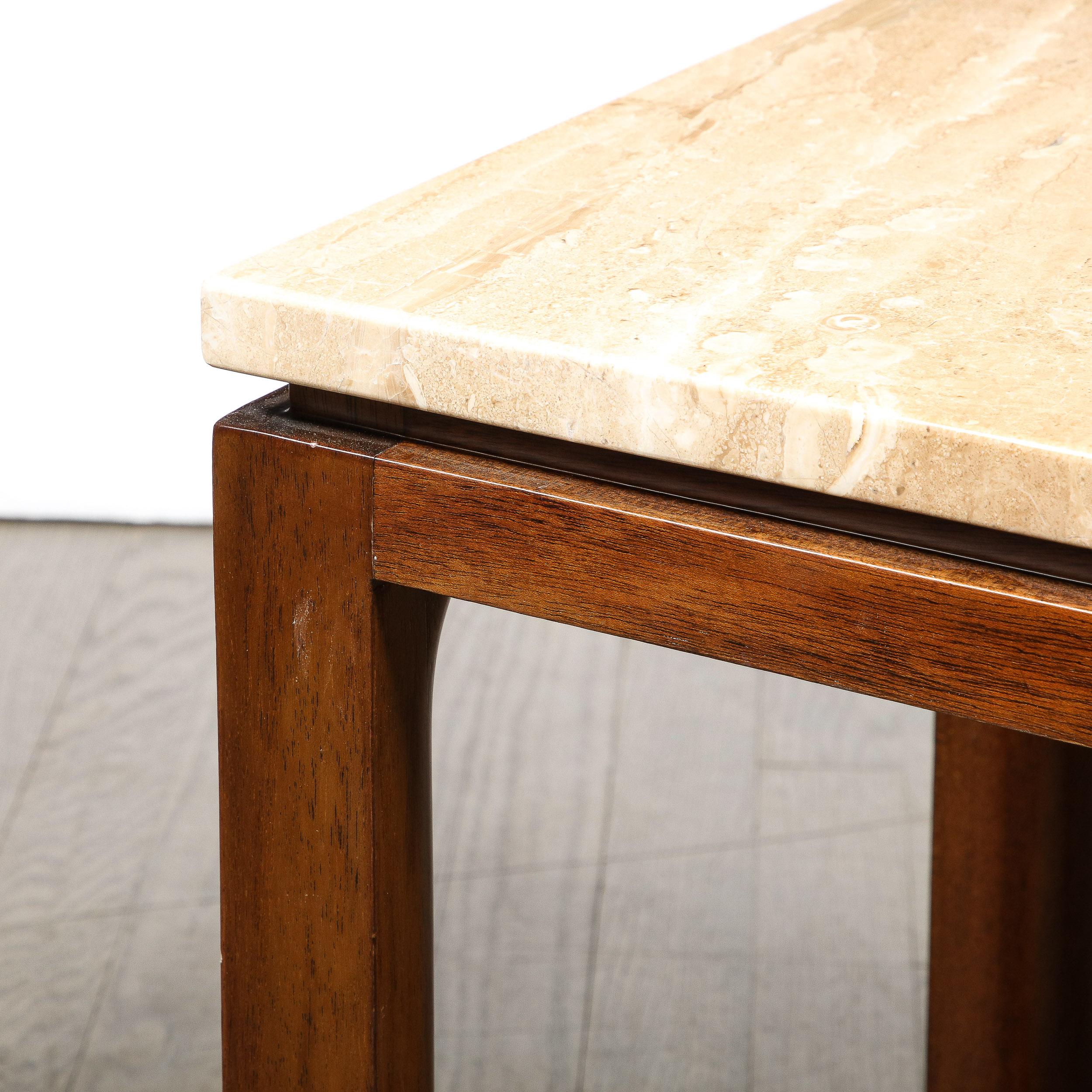 Mid-Century Modernist Side Table in Walnut & Travertine Marble by Harvey Probber For Sale 3
