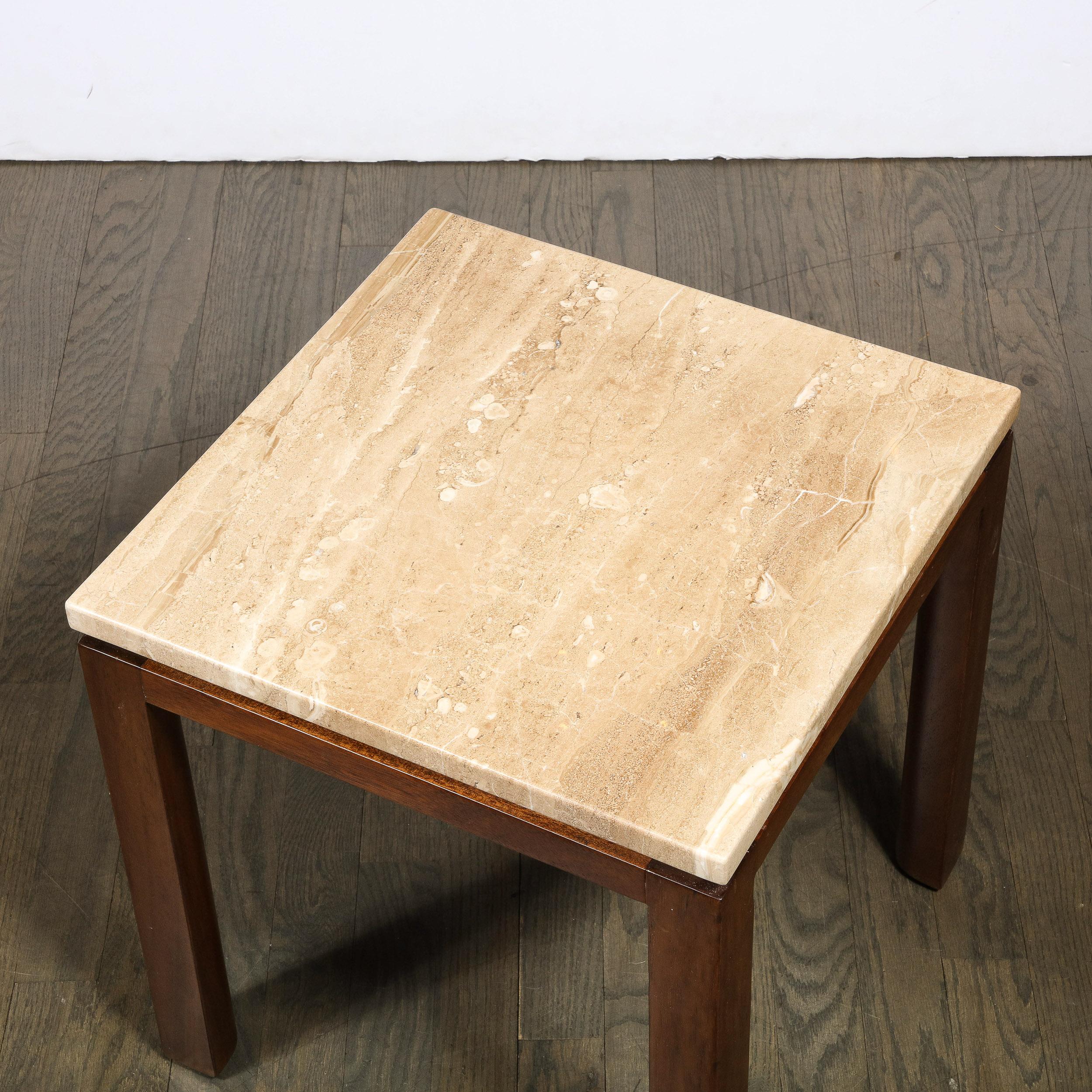 Mid-Century Modernist Side Table in Walnut & Travertine Marble by Harvey Probber For Sale 4