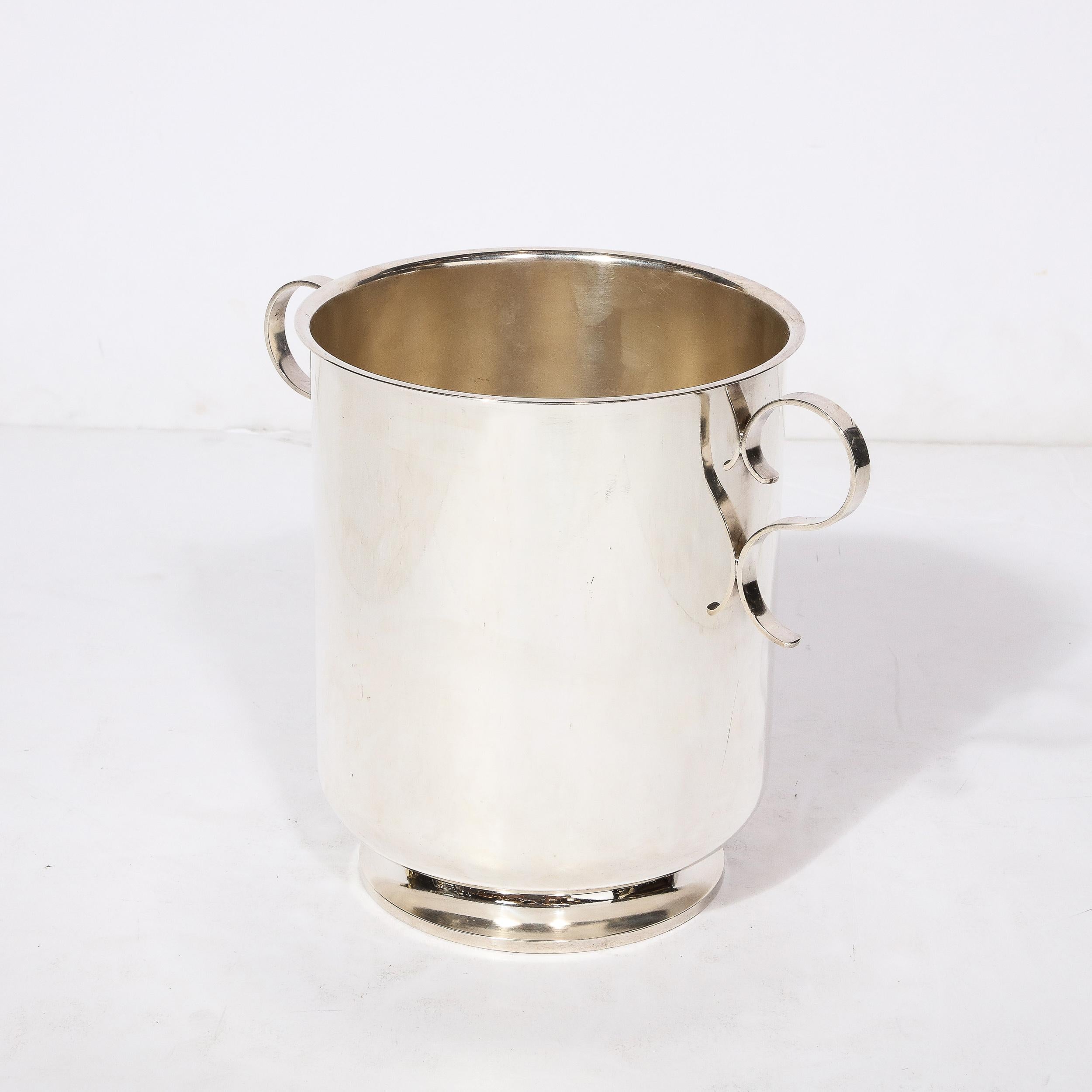 Mid-Century Modernist Silver Plate  Ice Bucket with Minimal Scroll Form Handles 4