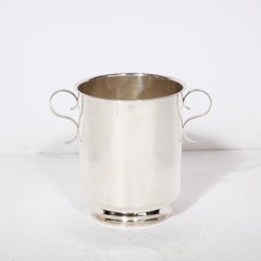 Mid-Century Modernist Silver Plate  Ice Bucket with Minimal Scroll Form Handles