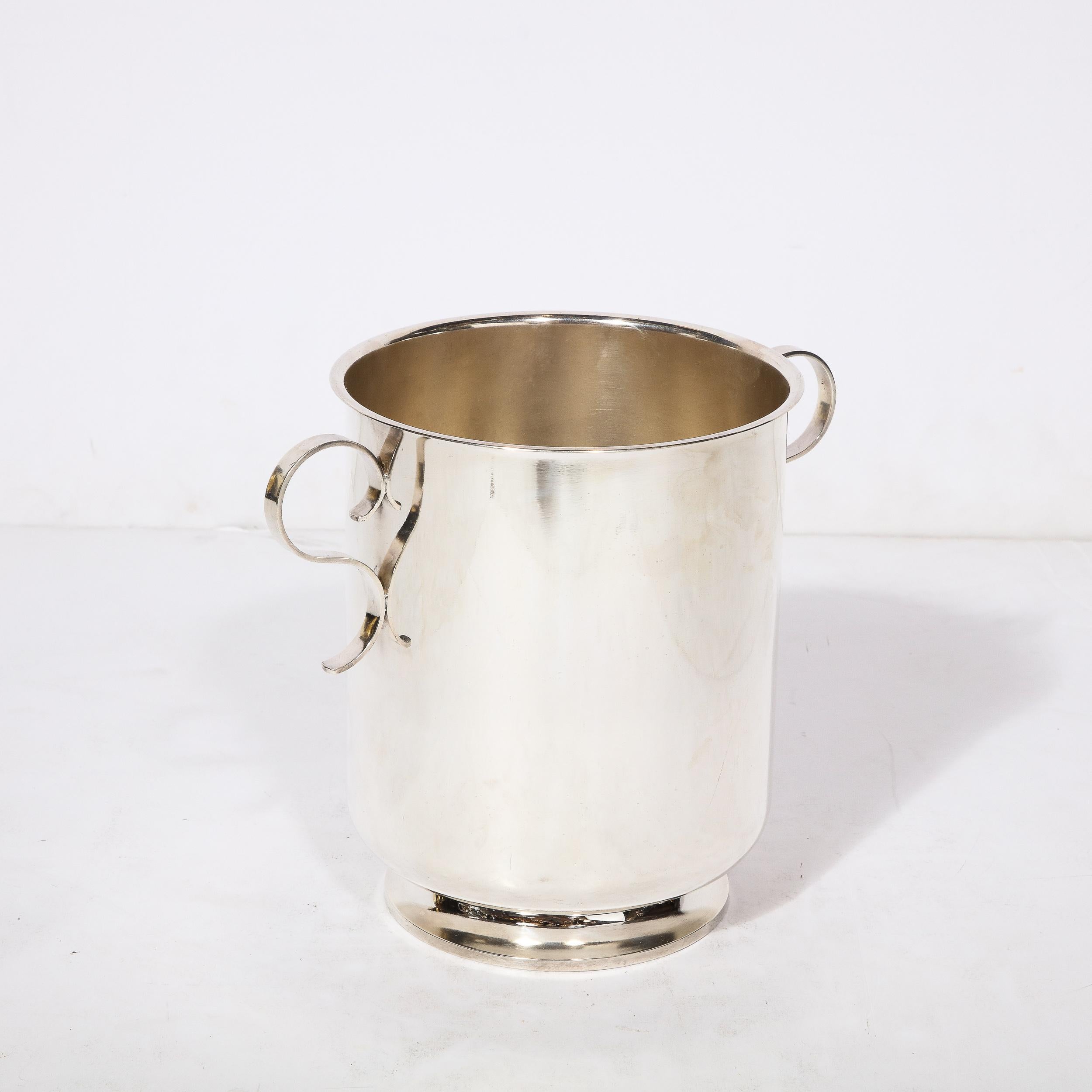 Mid-Century Modernist Silver Plate  Ice Bucket with Minimal Scroll Form Handles 2