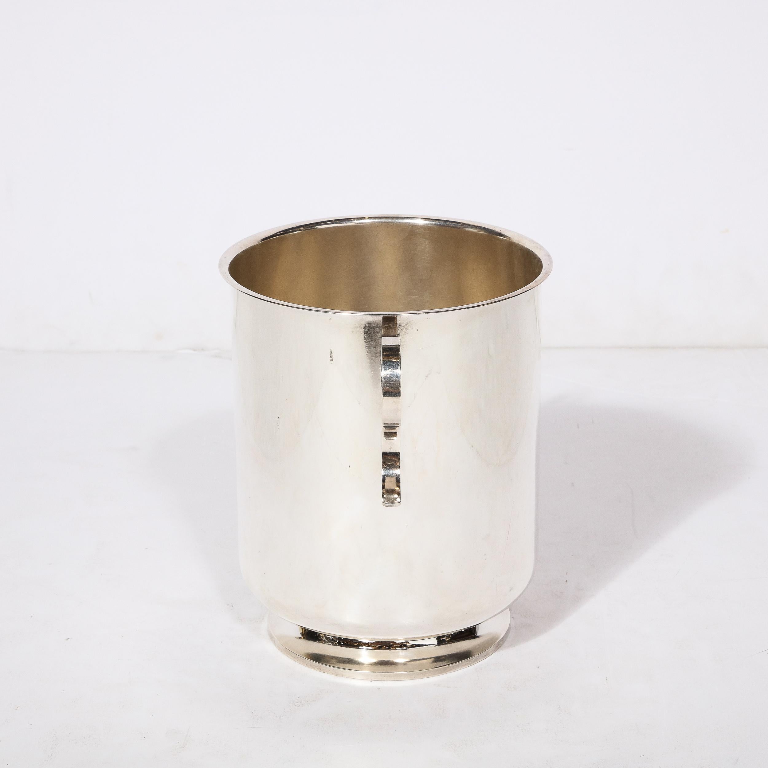 Mid-Century Modernist Silver Plate  Ice Bucket with Minimal Scroll Form Handles 3