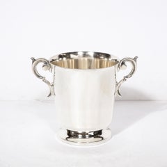 Mid-Century Modernist Silver Plate Ice Bucket with Stylized Scroll Form Handles