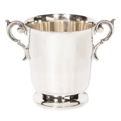 Mid-Century Modernist Silver Plate Ice Bucket with Stylized Scroll Form Handles