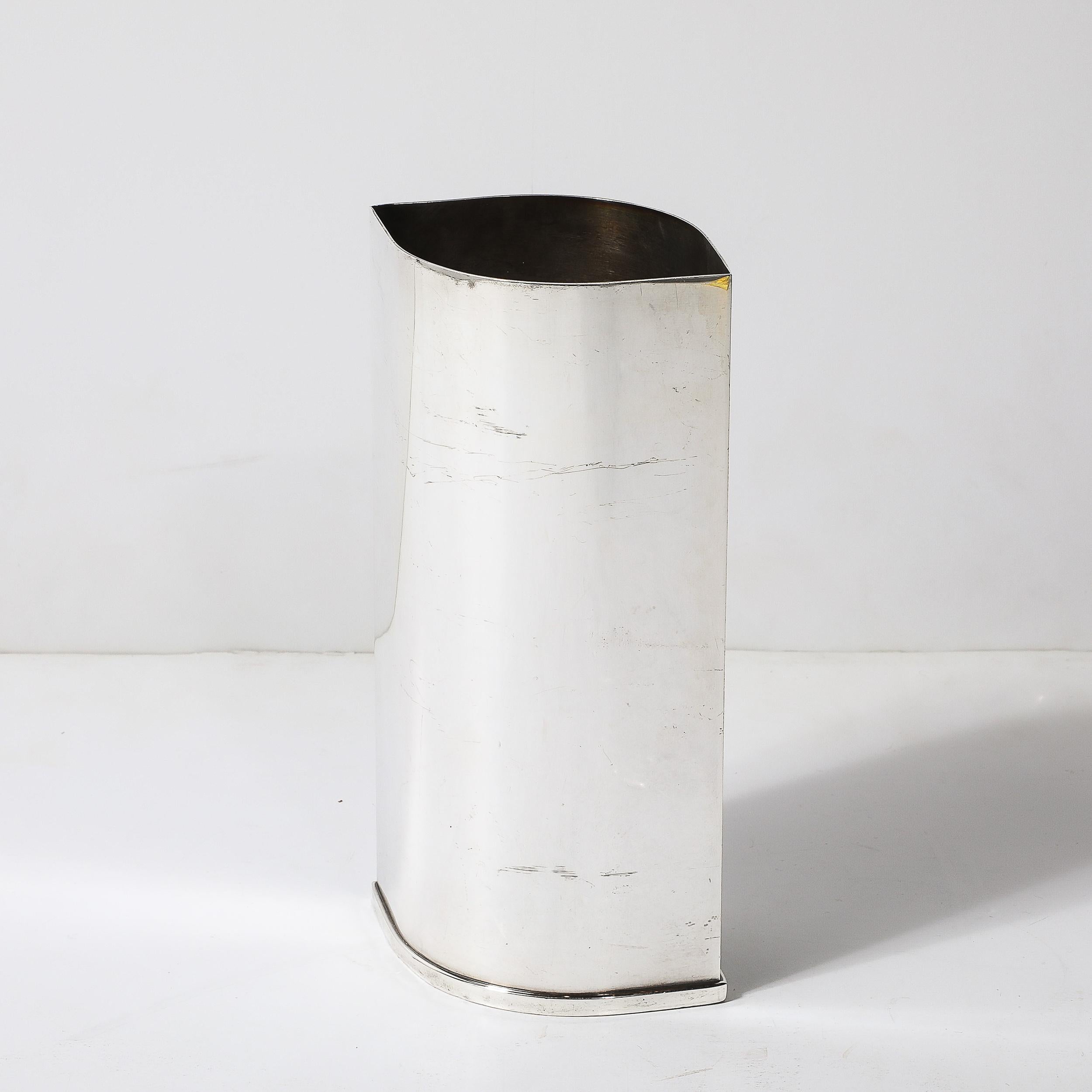 Brazilian Mid-Century Modernist Silver Plate Ovoid Form Botanical Vase signed St. James For Sale