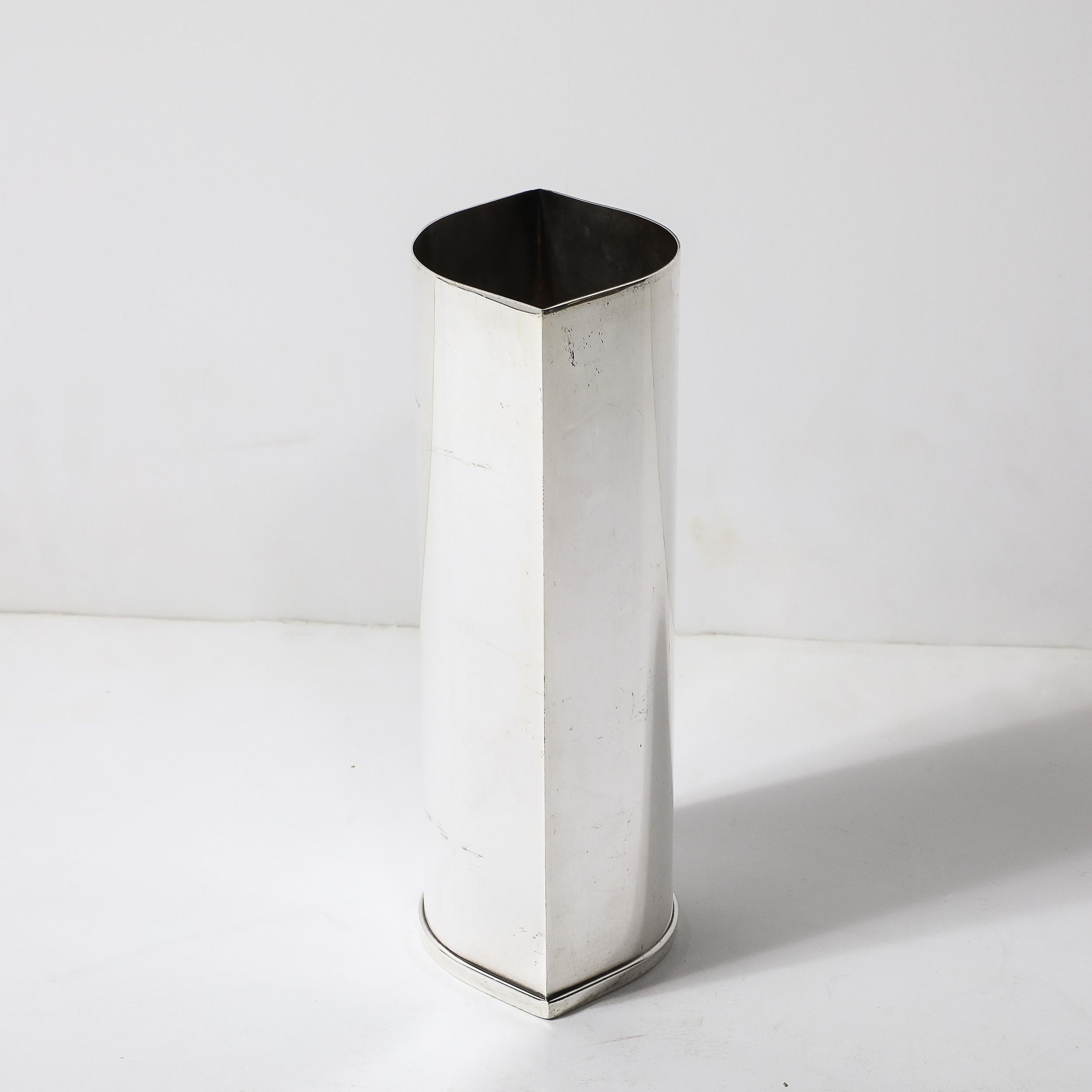 Mid-Century Modernist Silver Plate Ovoid Form Botanical Vase signed St. James In Good Condition For Sale In New York, NY
