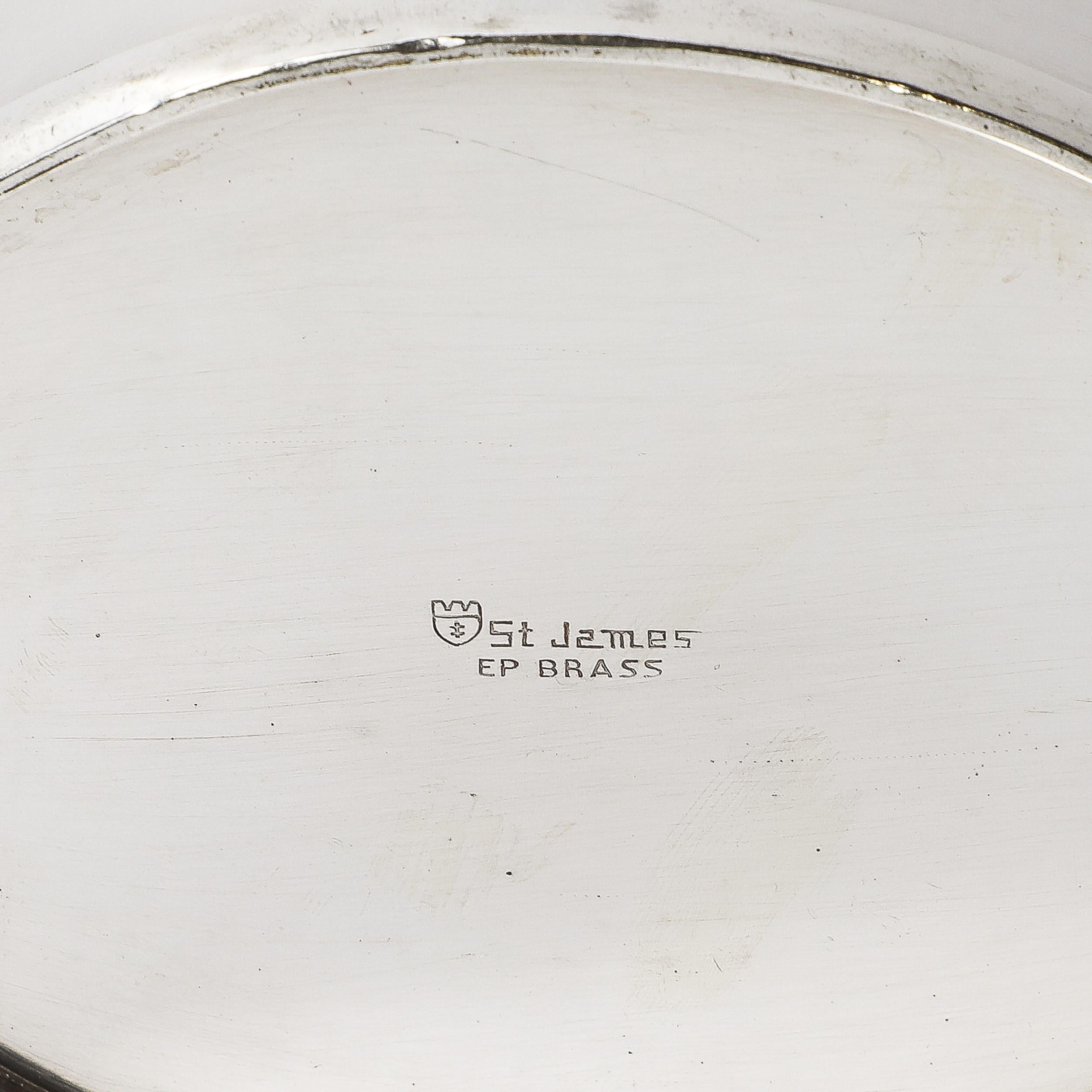 Mid-Century Modernist Silver Plate Ovoid Form Botanical Vase signed St. James For Sale 4