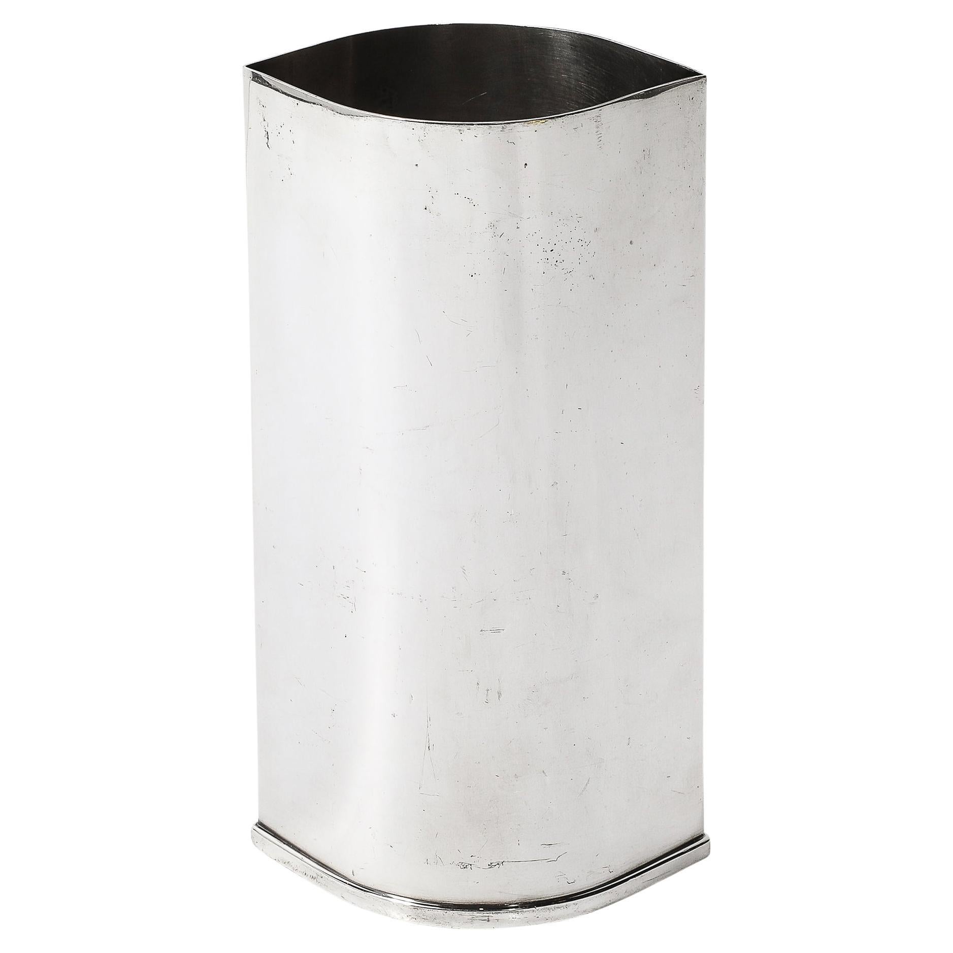 Mid-Century Modernist Silver Plate Ovoid Form Botanical Vase signed St. James For Sale