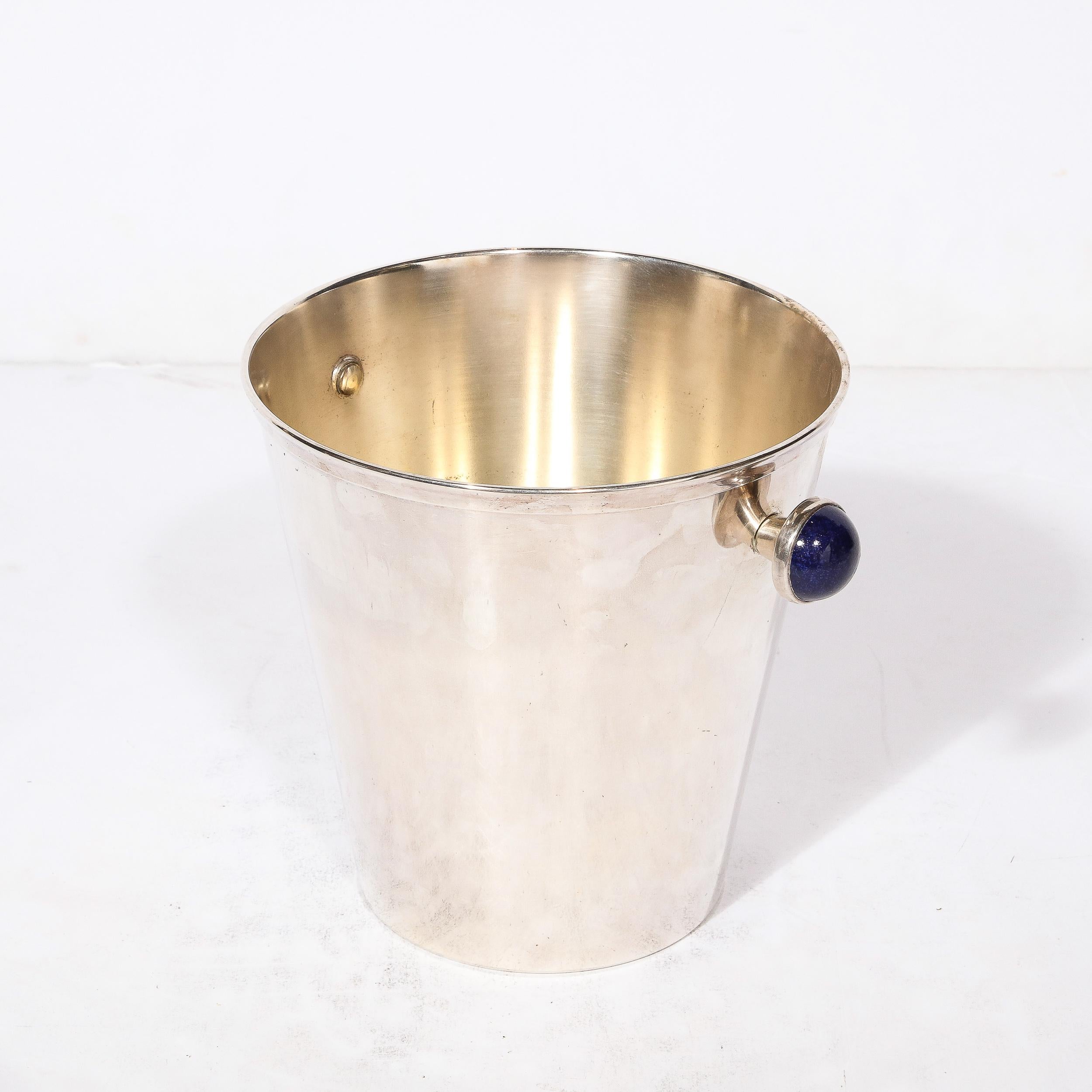 Mid-Century Modernist  SilverPlate  Ice Bucket with Inlaid Lapis Lazuli For Sale 4