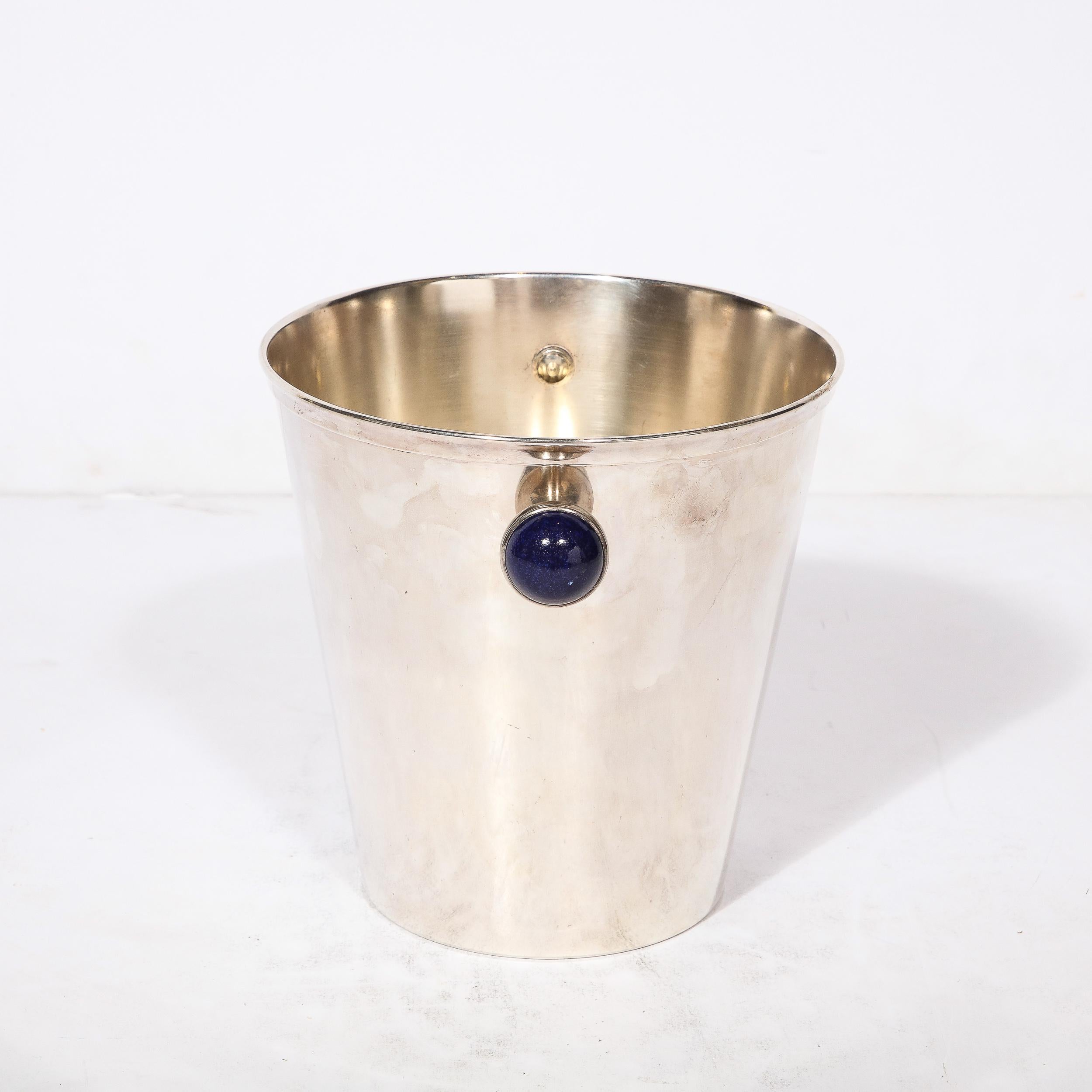 Mid-20th Century Mid-Century Modernist  SilverPlate  Ice Bucket with Inlaid Lapis Lazuli For Sale