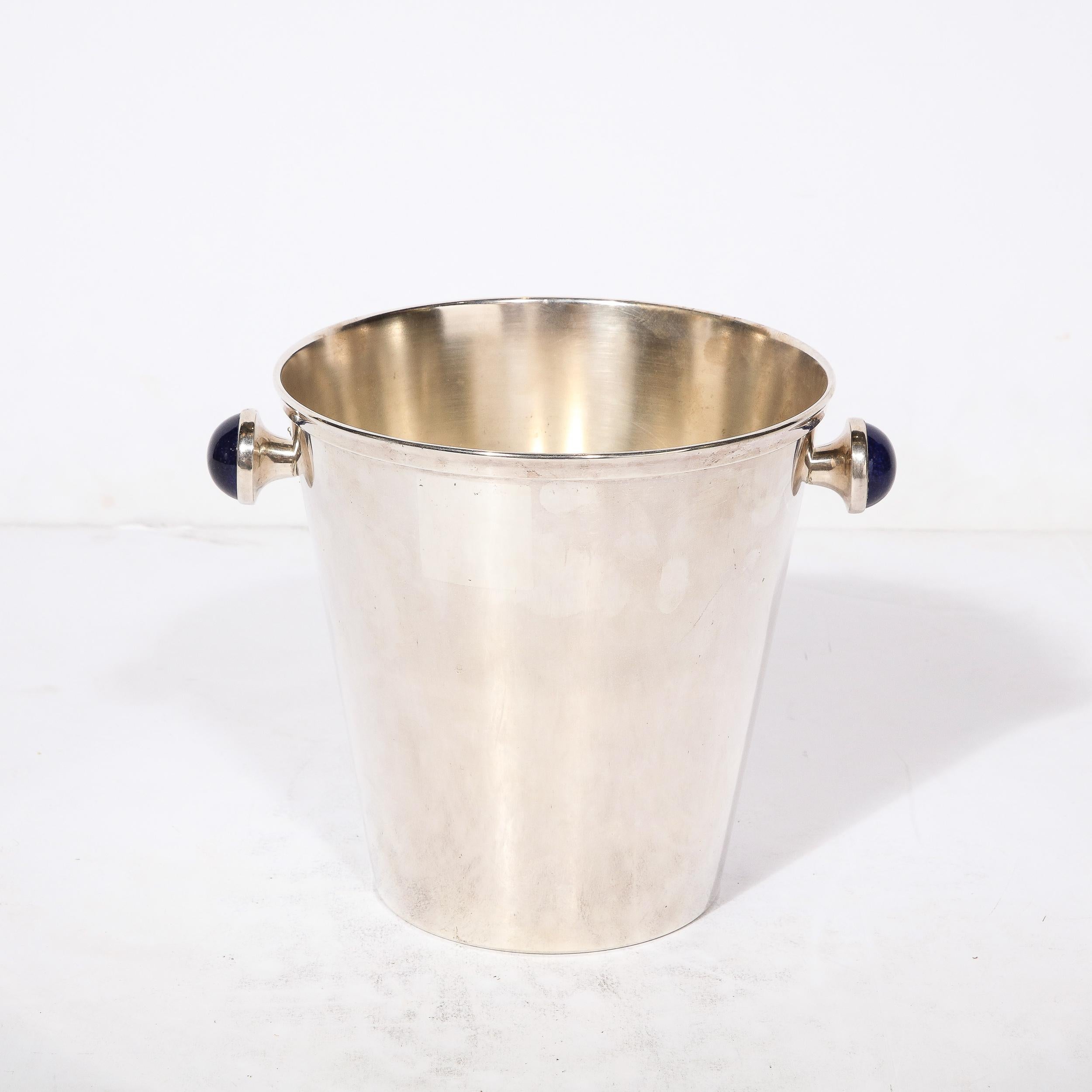 Mid-Century Modernist  SilverPlate  Ice Bucket with Inlaid Lapis Lazuli For Sale 1