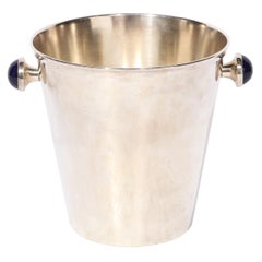 Modernista di metà secolo  SilverPlate  Secchiello per il ghiaccio con intarsi di lapislazzuli
