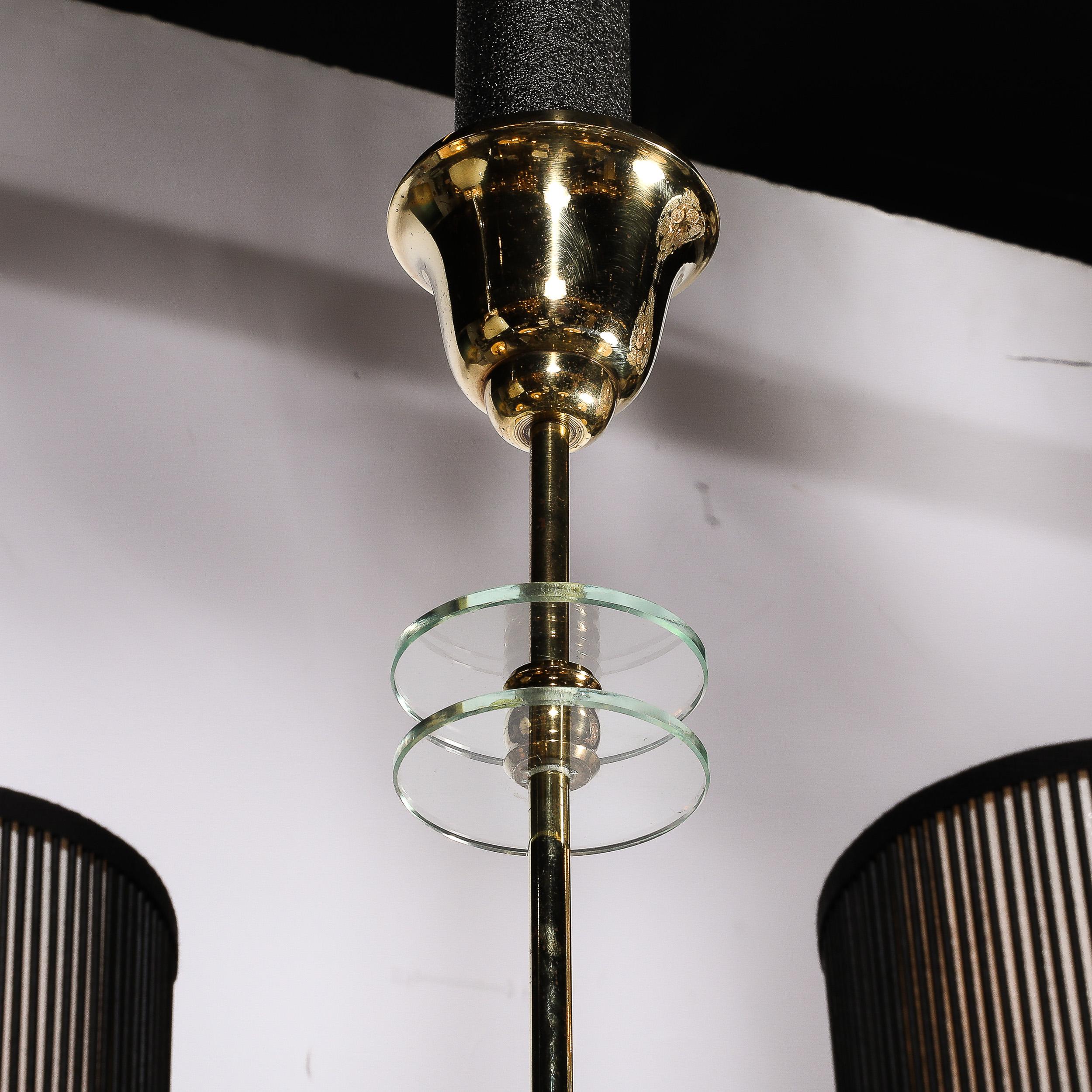 Mid-Century Modernist Six Arm Chandelier in Brass, Glass & Antiqued Mirror For Sale 4
