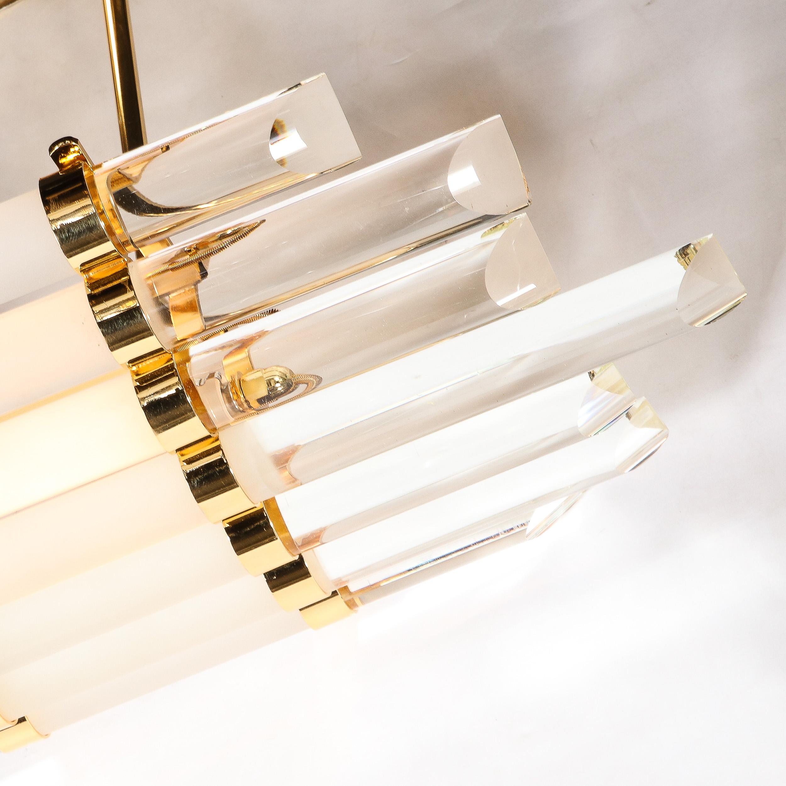 Mid-Century Modernist Skyscraper Style Glass Rod Chandelier with Brass Fittings For Sale 2