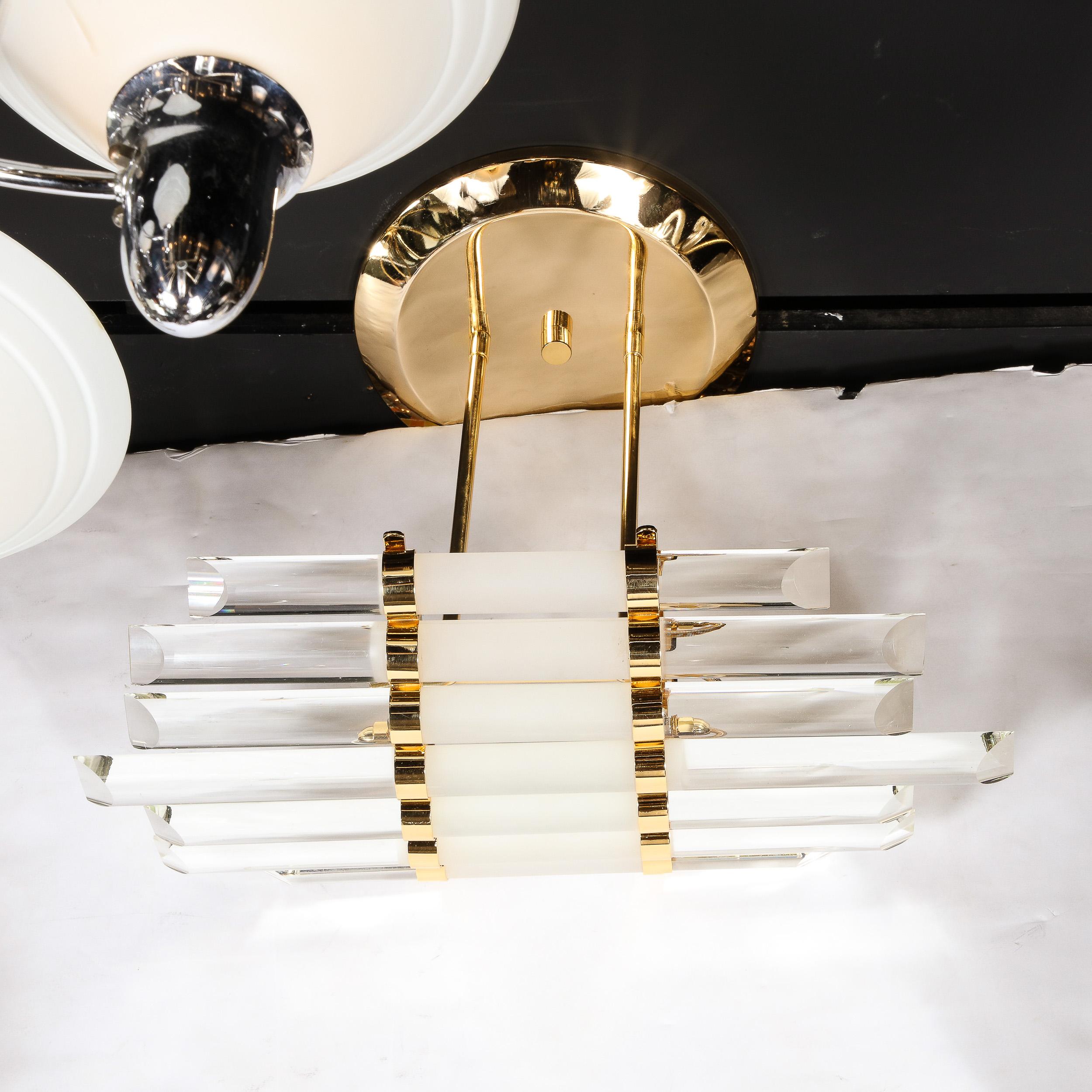 Mid-Century Modernist Skyscraper Style Glass Rod Chandelier with Brass Fittings For Sale 4