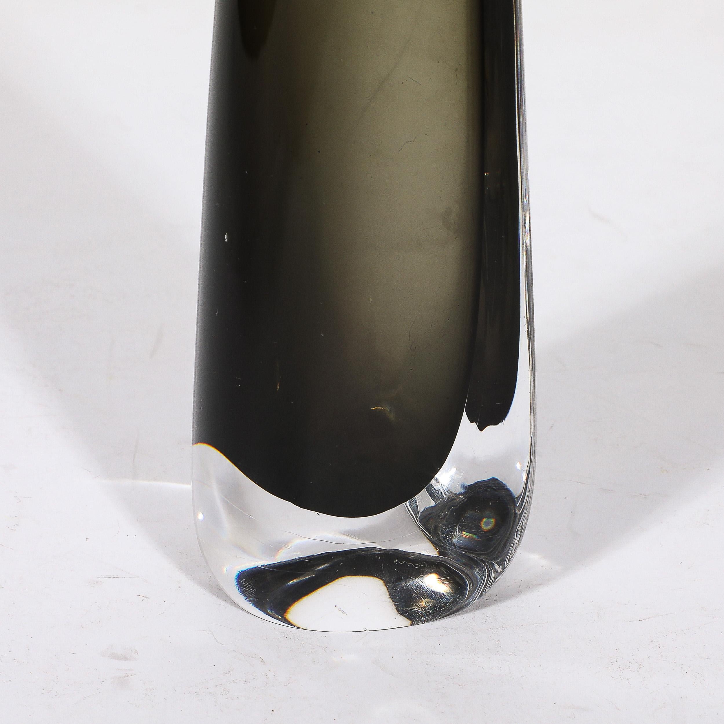 Swedish Mid-Century Modernist Slender Smoked Glass Vase by Nils Landberg for Orrefors For Sale