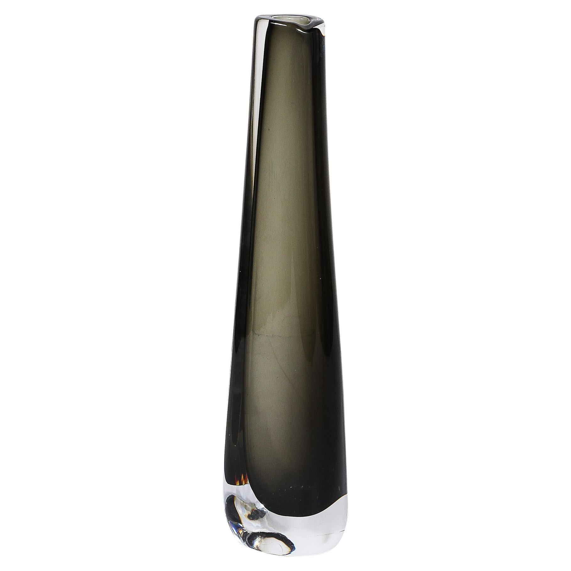 Mid-Century Modernist Slender Smoked Glass Vase by Nils Landberg for Orrefors