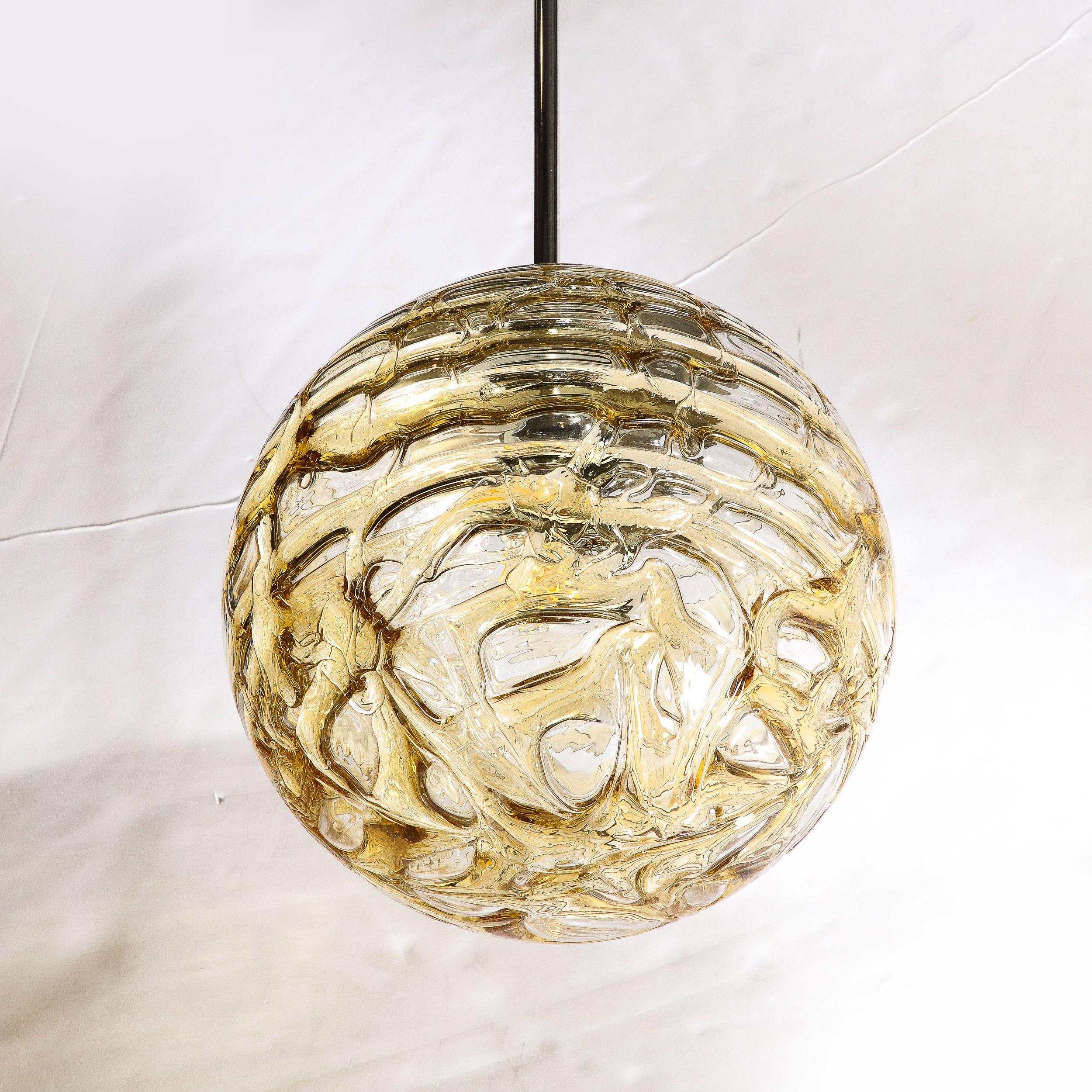 Mid-Century Modernist Smoked Amber Molten Banded Murano Glass Pendant Chandelier For Sale 5