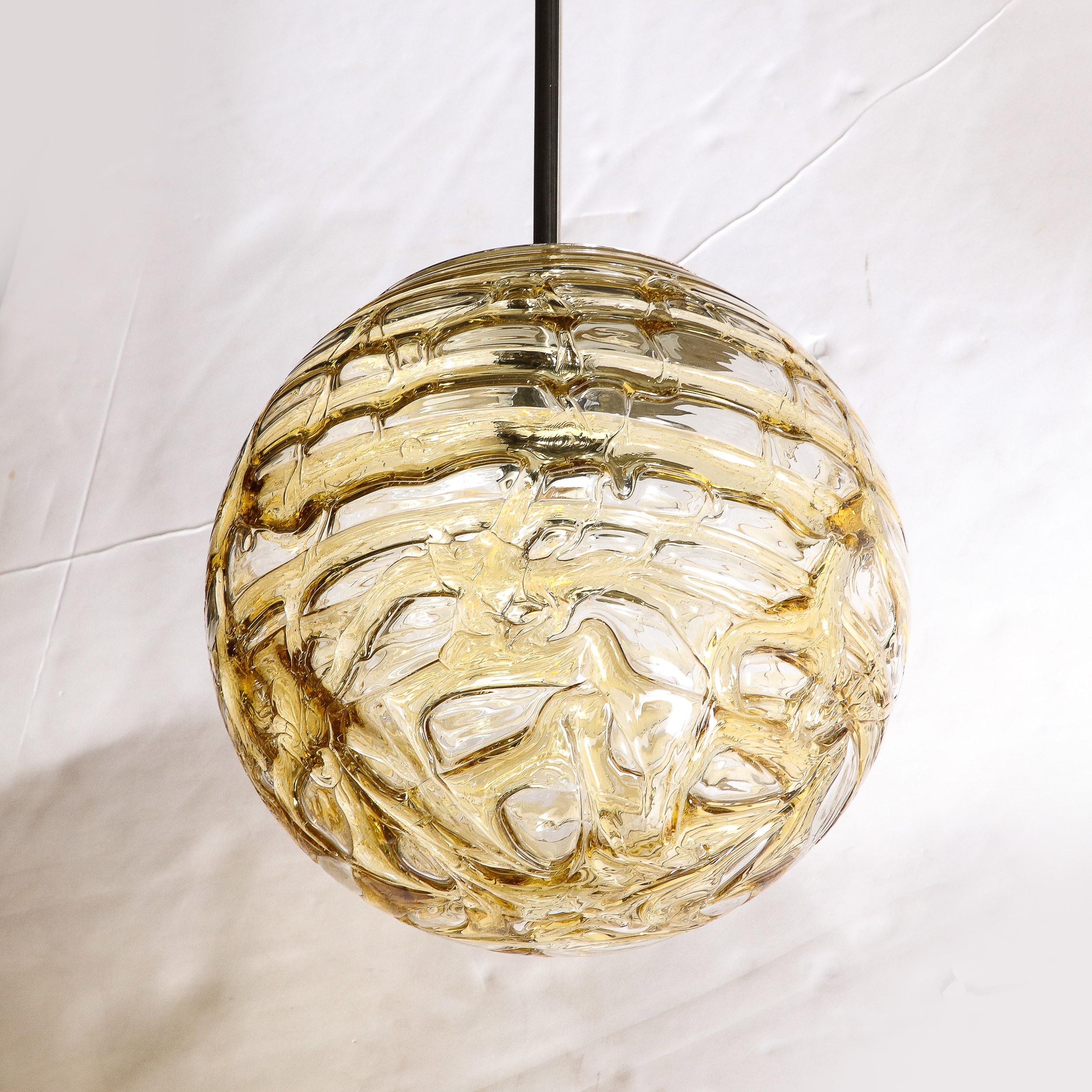 Mid-Century Modernist Smoked Amber Molten Banded Murano Glass Pendant Chandelier For Sale 6