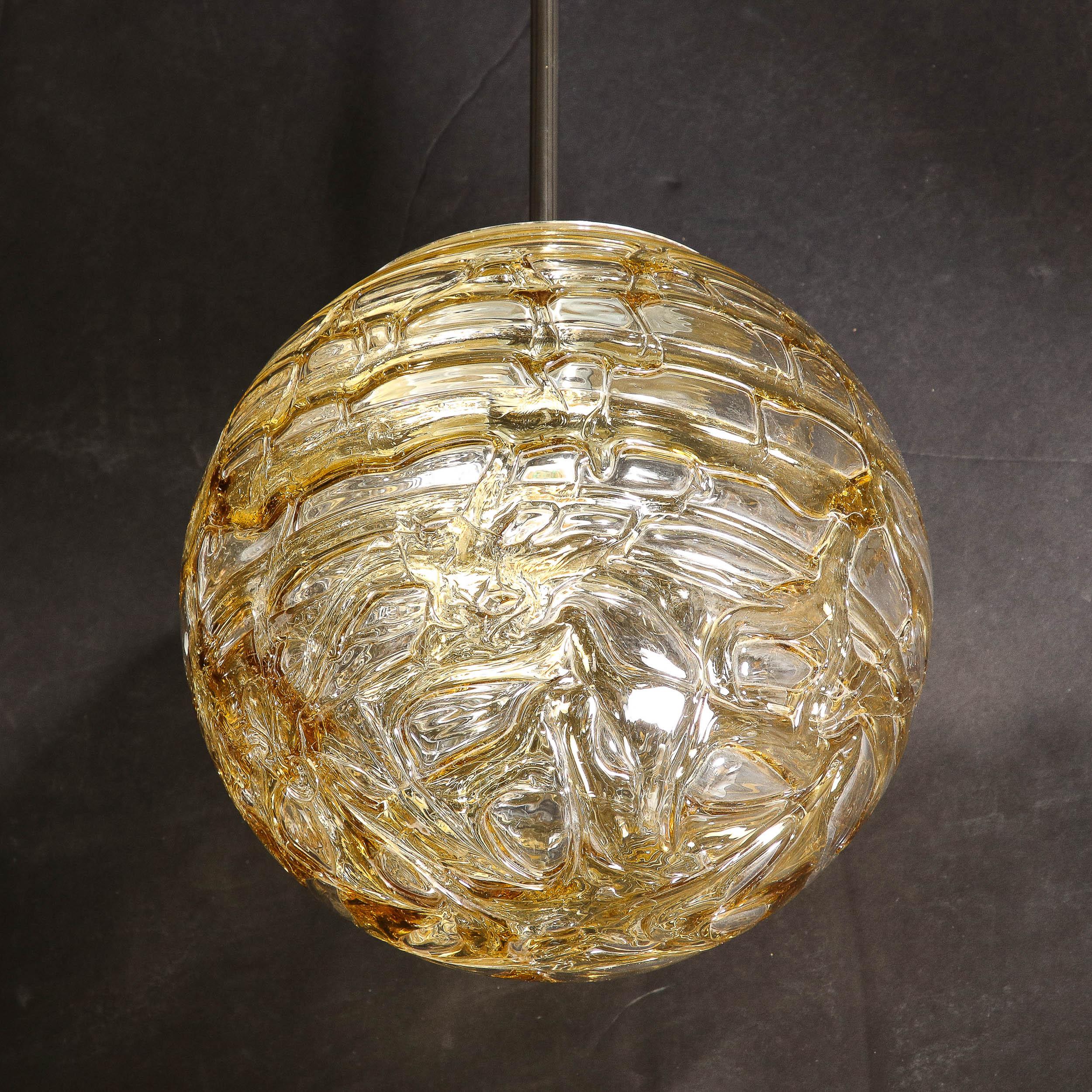 Mid-Century Modernist Smoked Amber Molten Banded Murano Glass Pendant Chandelier For Sale 7