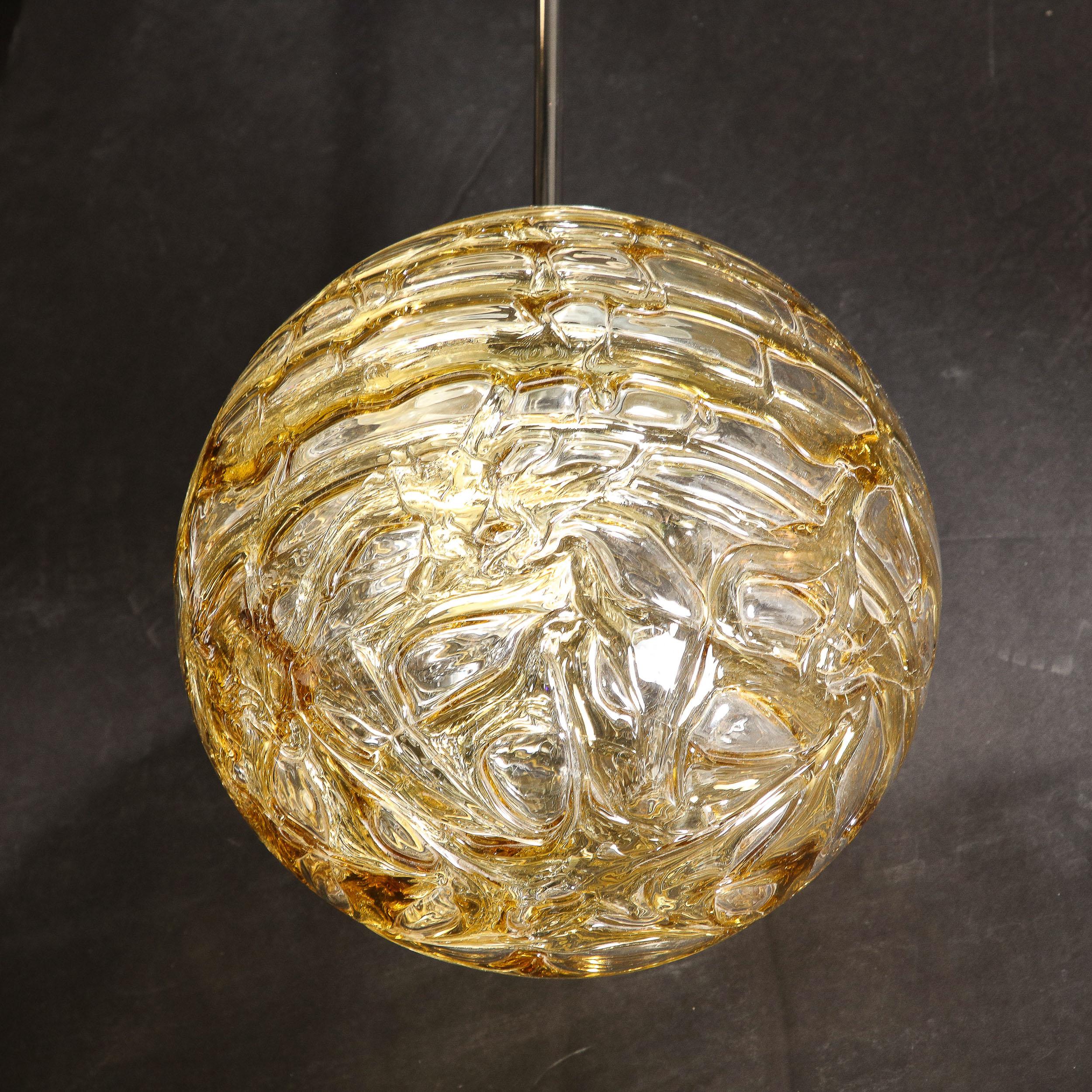 Mid-Century Modernist Smoked Amber Molten Banded Murano Glass Pendant Chandelier For Sale 8