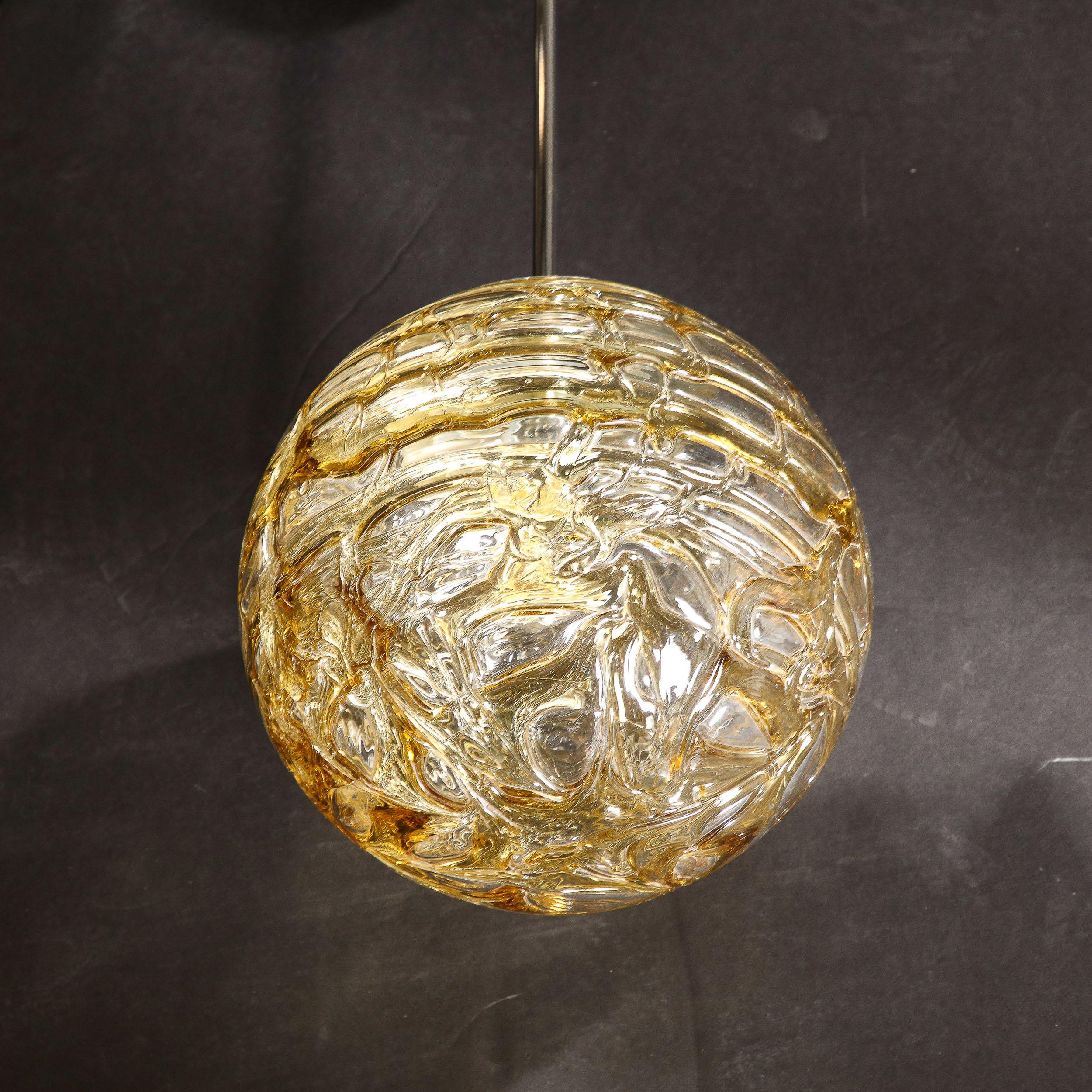 Mid-Century Modernist Smoked Amber Molten Banded Murano Glass Pendant Chandelier For Sale 9