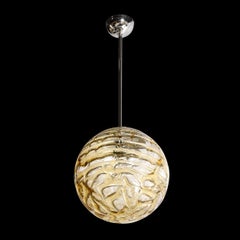 Mid-Century Modernist Smoked Amber Molten Banded Murano Glass Pendant Chandelier