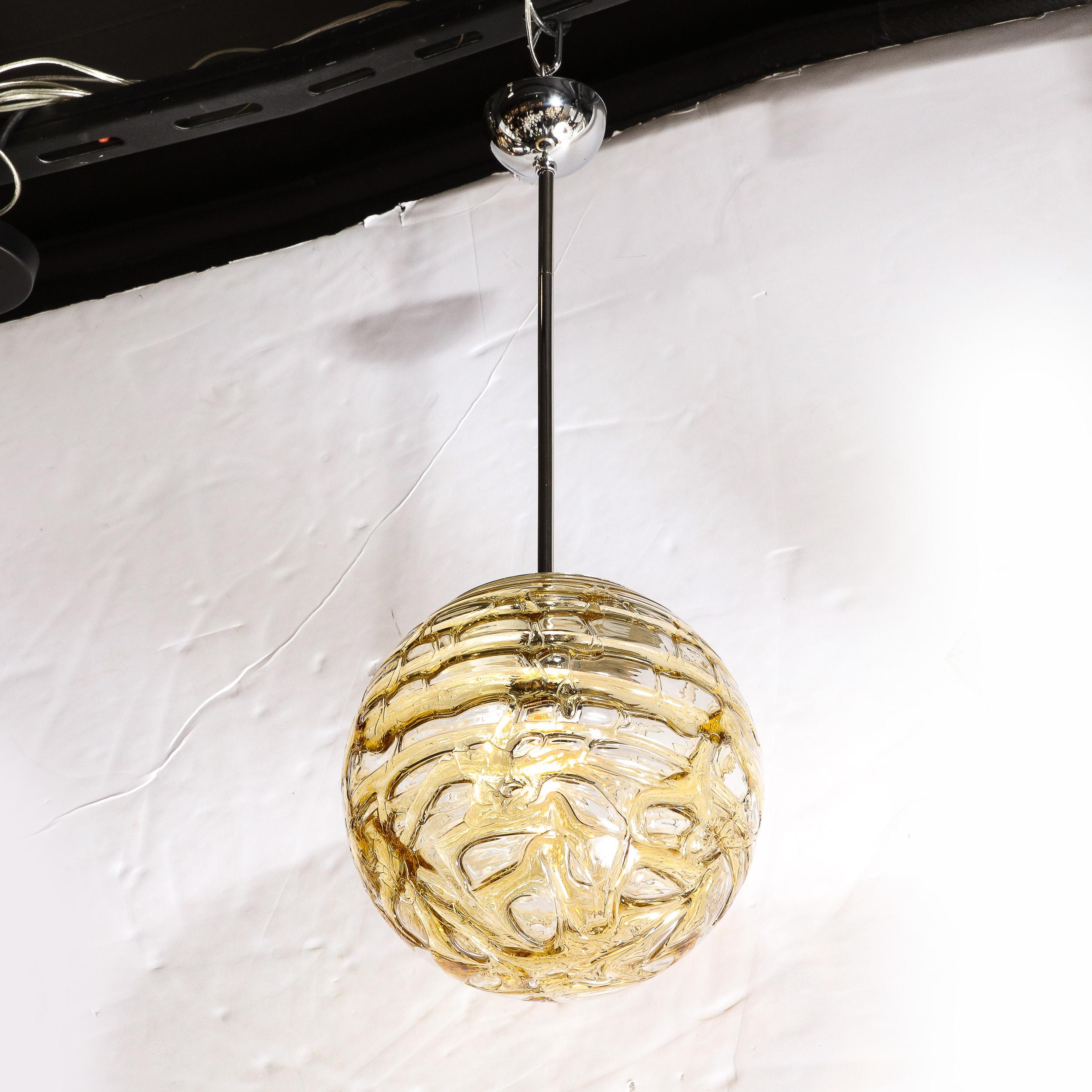 Late 20th Century Mid-Century Modernist Smoked Amber Molten Banded Murano Glass Pendant Chandelier For Sale