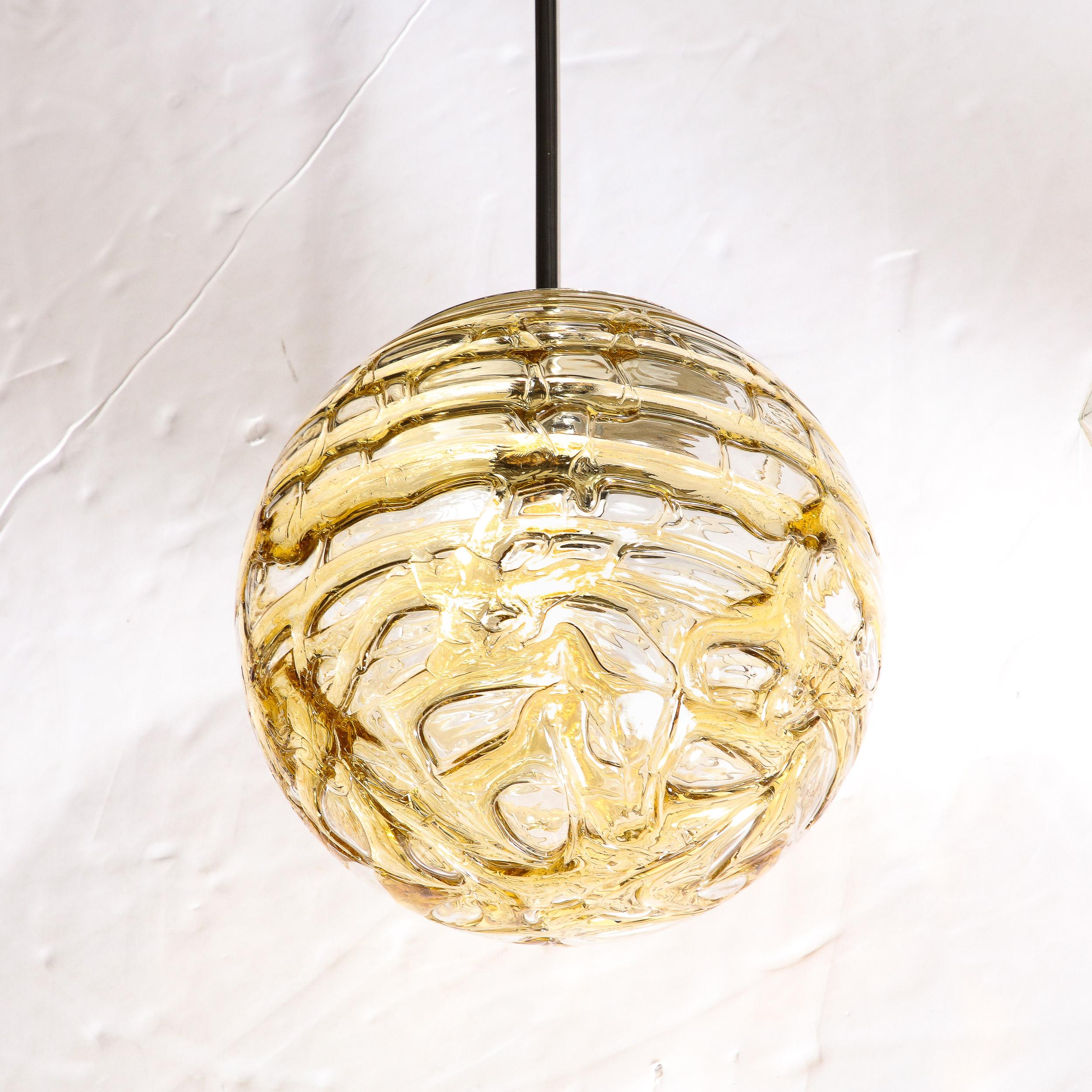 Mid-Century Modernist Smoked Amber Molten Banded Murano Glass Pendant Chandelier For Sale 1