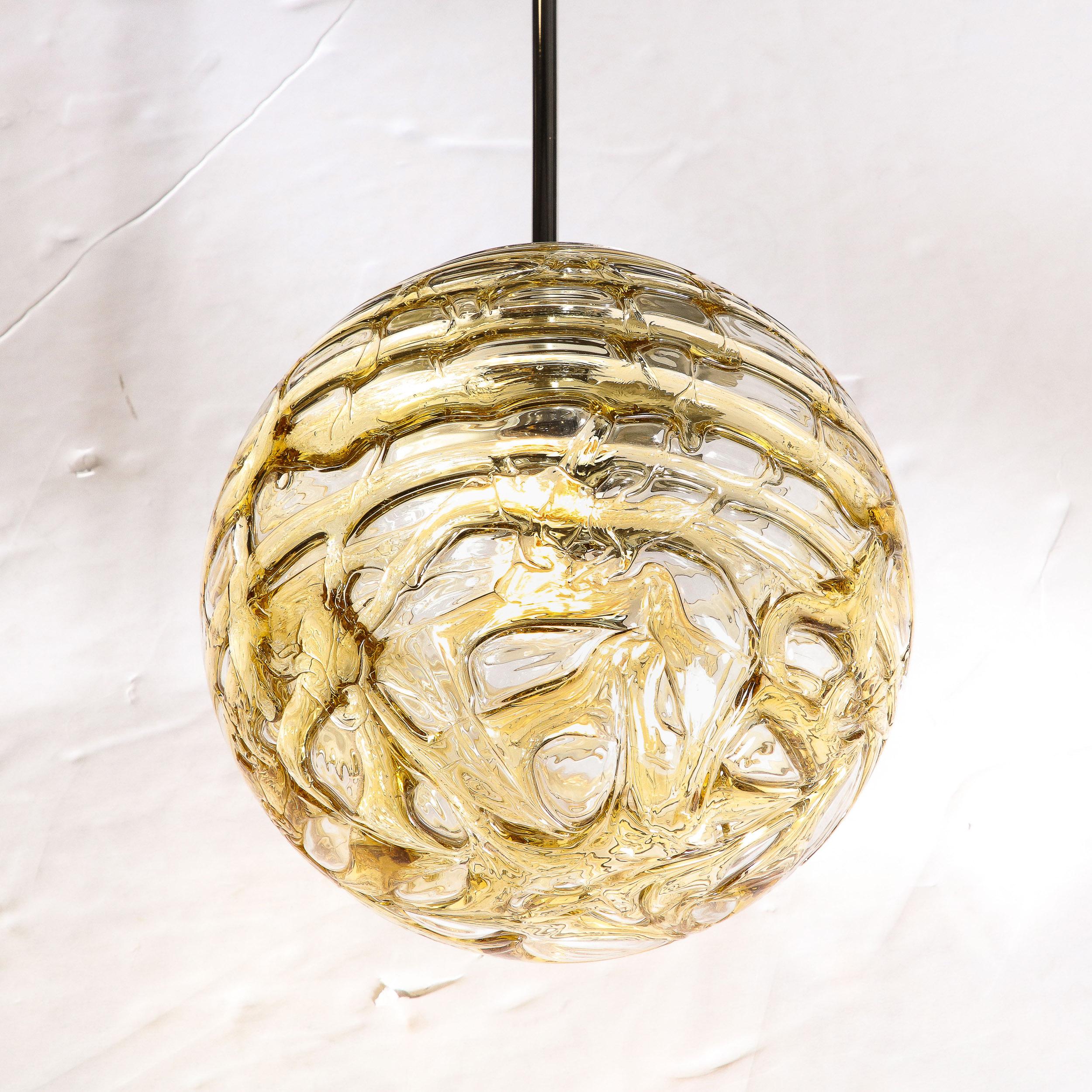 Mid-Century Modernist Smoked Amber Molten Banded Murano Glass Pendant Chandelier For Sale 2