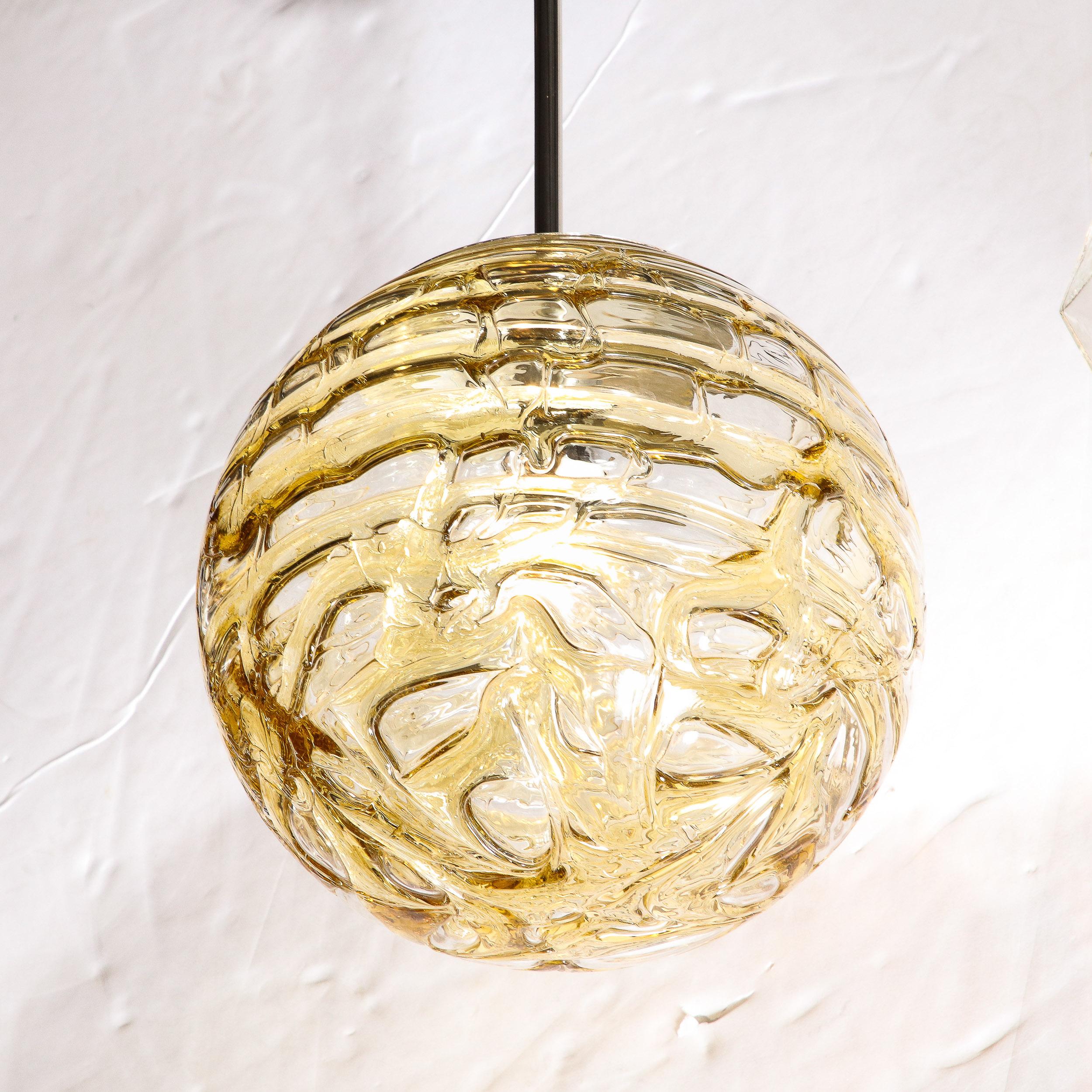 Mid-Century Modernist Smoked Amber Molten Banded Murano Glass Pendant Chandelier For Sale 3